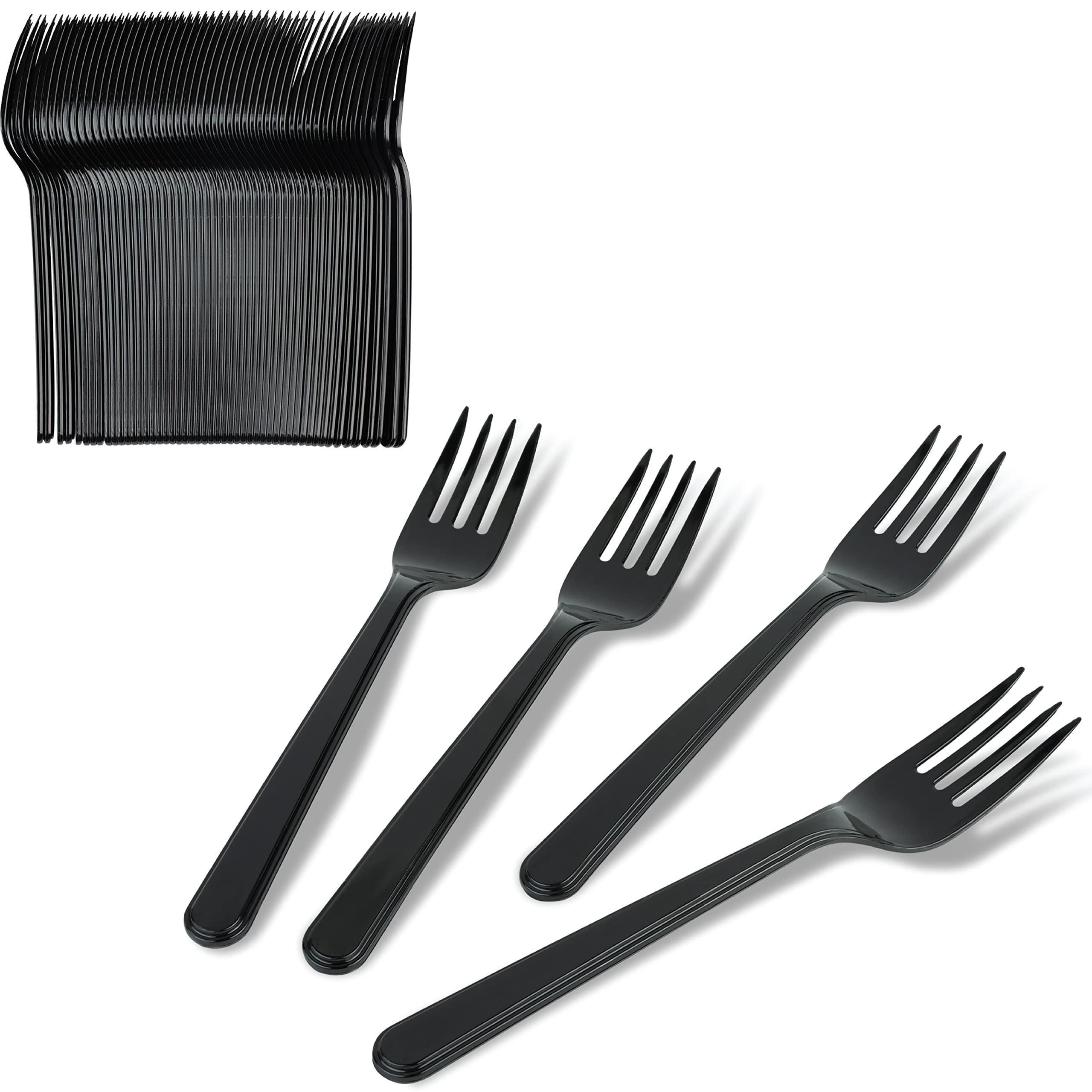 PlasticPro 200-Pack Heavy Duty Black Disposable Plastic Forks - Premium Plastic Cutlery Set for Parties, BBQs, Picnics & Catering Events