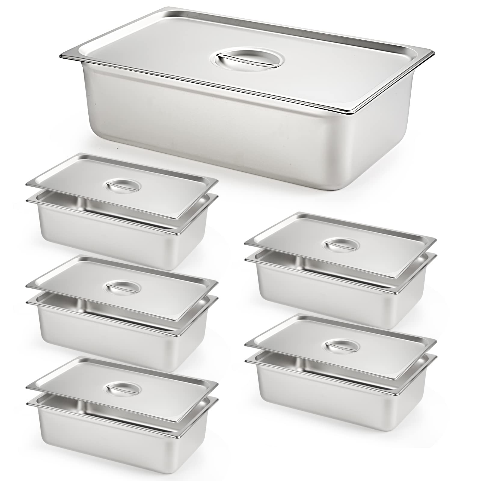 6-Pack Commercial Grade 18/8 Stainless Steel Anti-Jam Hotel Pans with Lids - 6 Inch Deep NSF Certified Food Pans for Buffet, Catering & Restaurant Steam Tables - Perfect for Banquets, Food Service & Commercial Kitchens