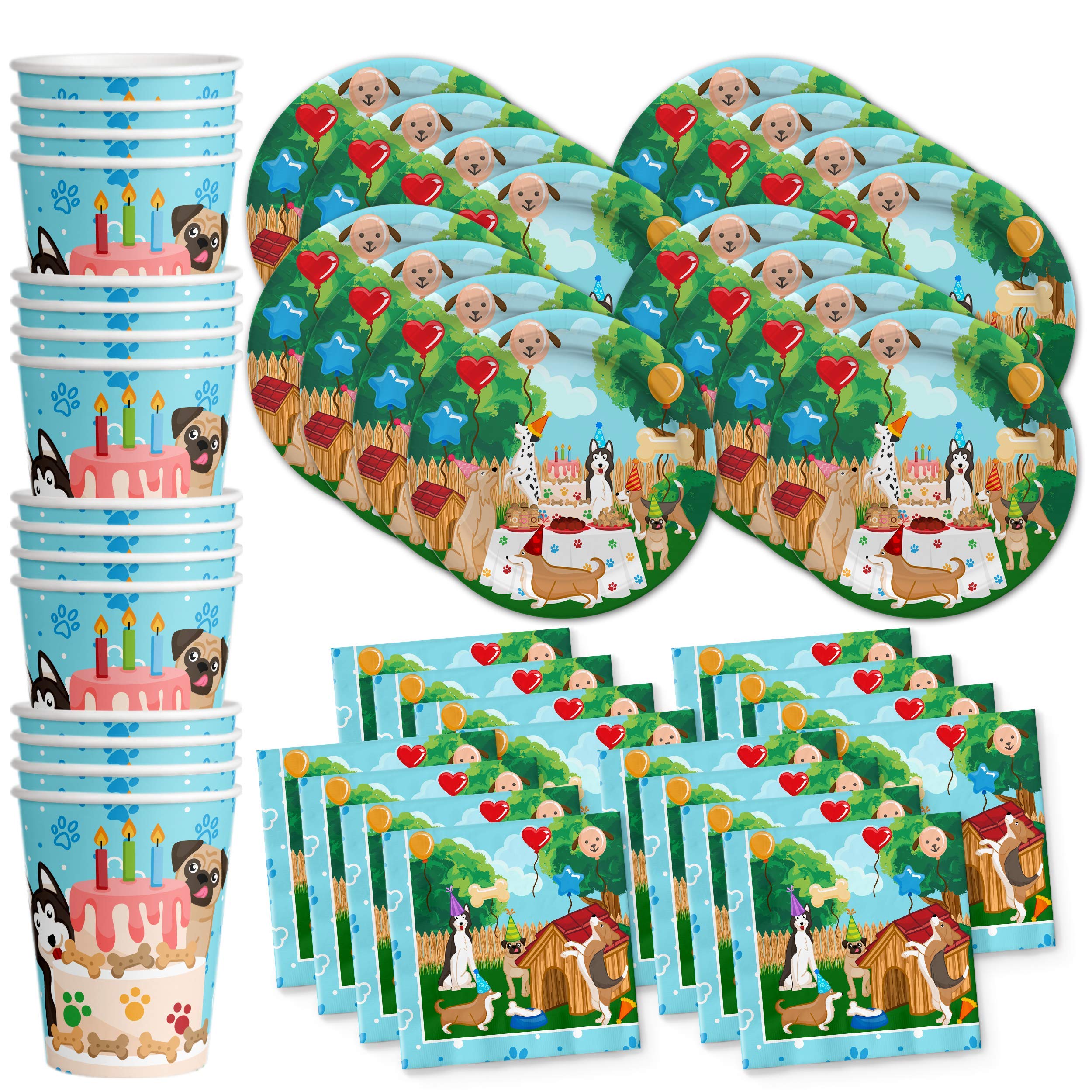 Puppy Dog Birthday Party Supplies Set - 16-Piece Kit with Plates, Napkins & Cups for Puppy Themed Celebrations - Perfect for Kids' Birthday Parties, Dog Lovers Events & Pet-Themed Gatherings