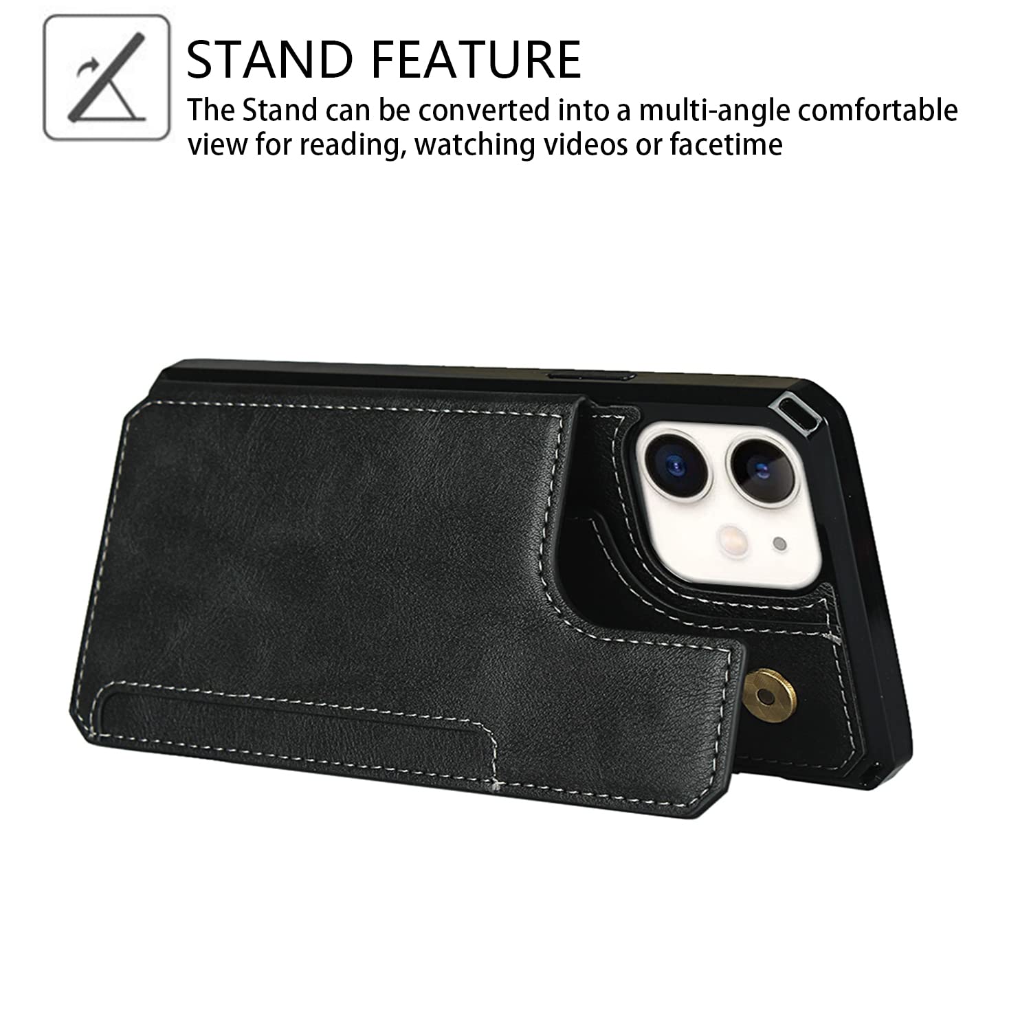 Premium iPhone 11 Wallet Case with Card Holder & Strap Kickstand - Magnetic Clasp Shockproof Flip Cover for Women & Men (Black) - Perfect for Travel, Shopping & Everyday Use