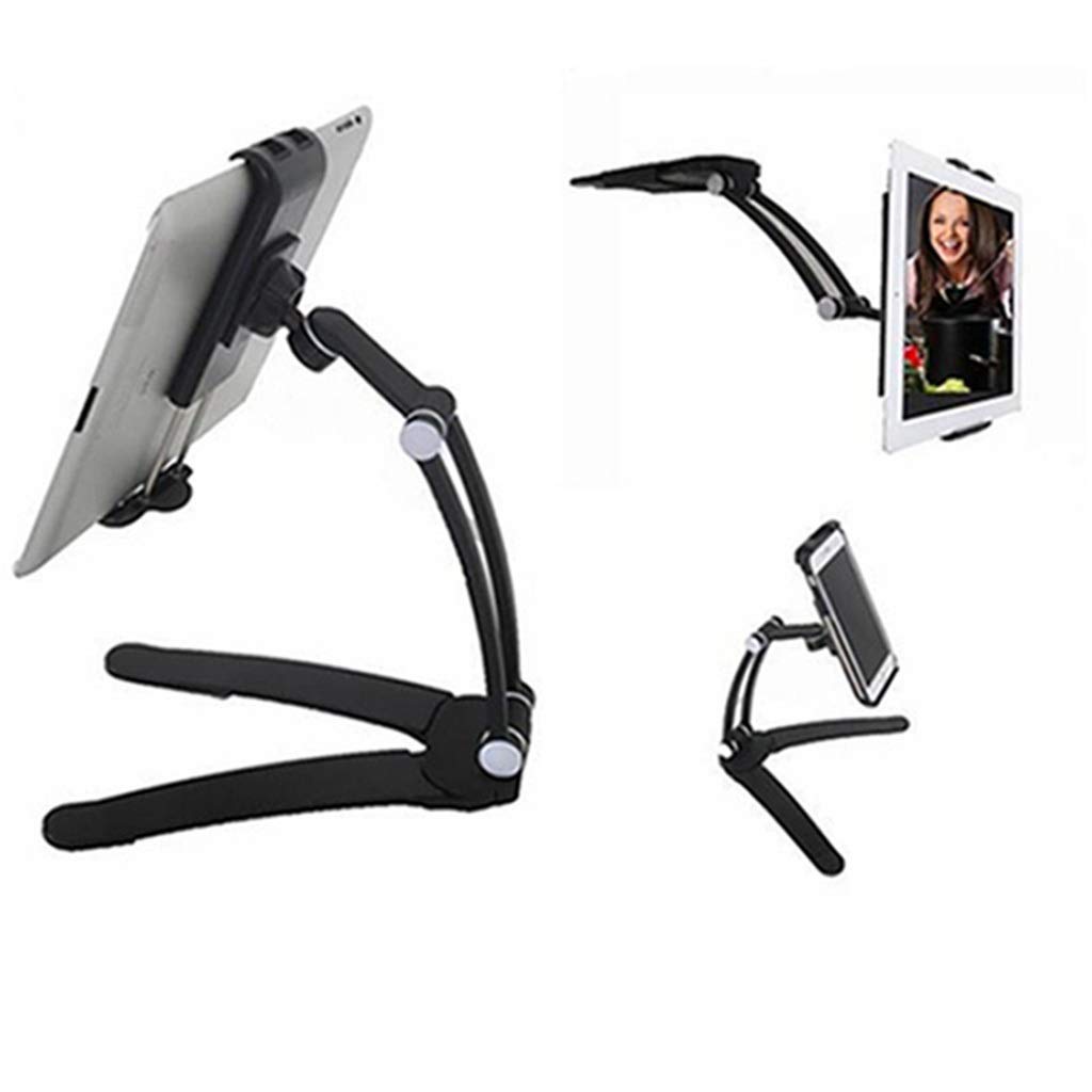 Anti-Slip Tablet Stand Holder for 7-12 Inch iPads & Tablets - Wall Mount & Kitchen Countertop Mount - Perfect for Cooking, Watching Videos & Hands-Free Use (Black)