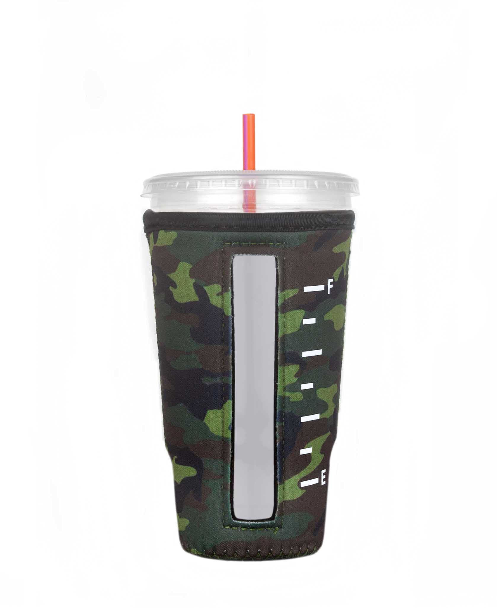 Reusable Neoprene Coffee Cup Sleeve for Iced Drinks - Camouflage Design, Large Size | Perfect for Iced Coffee, Cold Brew & Bubble Tea | Eco-Friendly Insulator for Hot & Cold Beverages