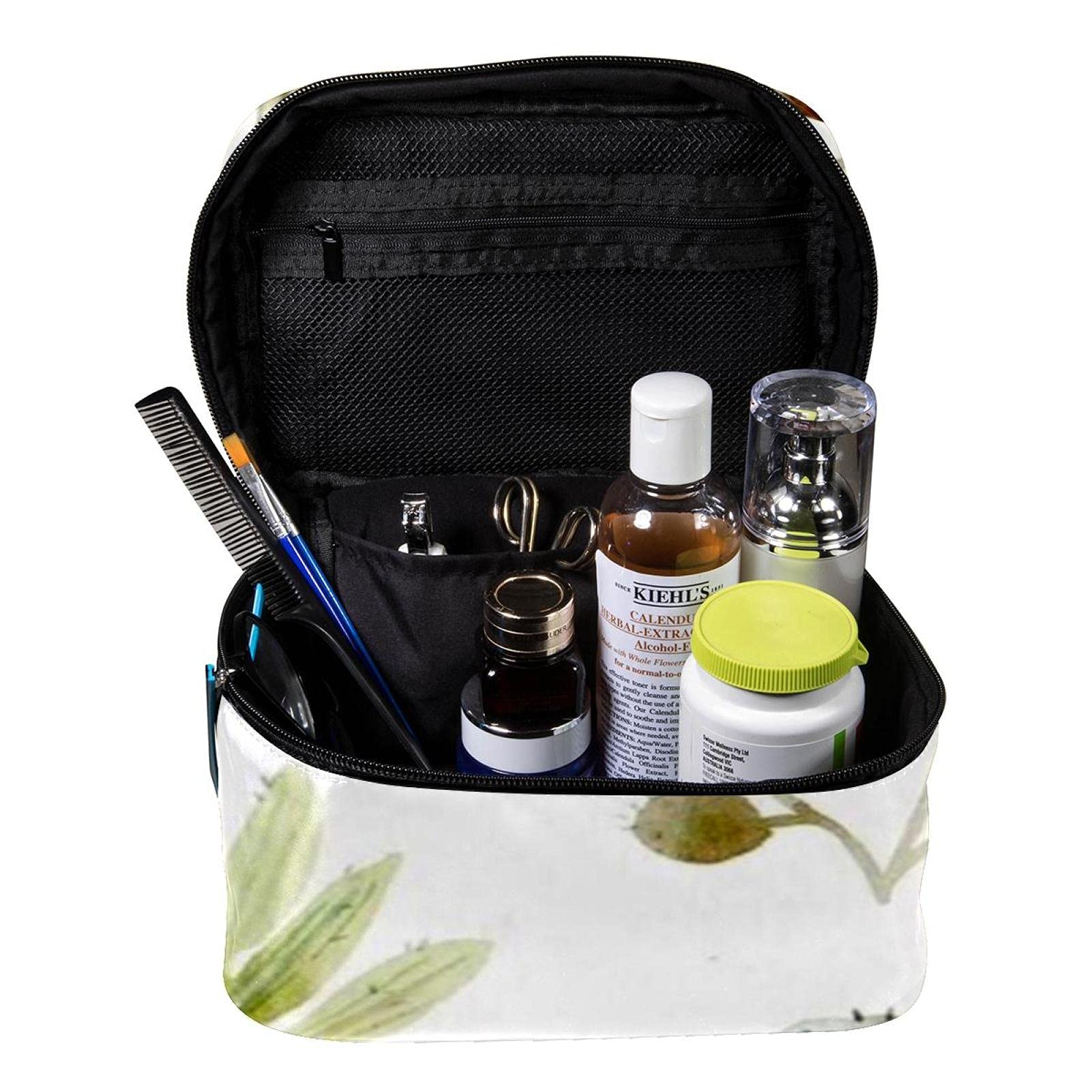 Waterproof Large Travel Makeup Bag with Cactus Watercolor Design - Cosmetic Organizer Case with Zipper for Women & Girls - Perfect for Travel, Gym, and Daily Use