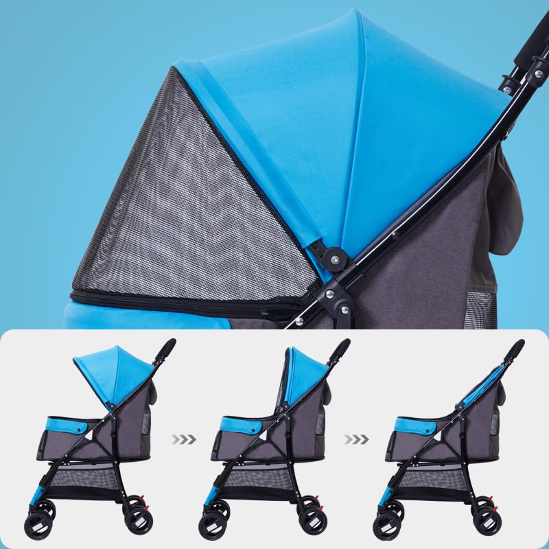 Foldable Jogger Pet Stroller with Weather Cover & Storage Basket - Lightweight Travel Carrier for Small/Medium Dogs & Cats up to 50lbs (Black) - Perfect for Park Walks, Vet Visits & Outdoor Adventures
