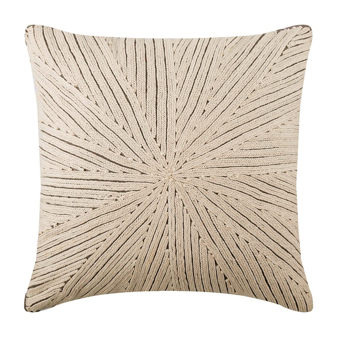 Premium Linen Euro Sham Pillow Cover 26x26 Inch (65x65 cm) - Ivory Abstract Contemporary Design with Jute Accents for Sofa, Bed & Home Decor