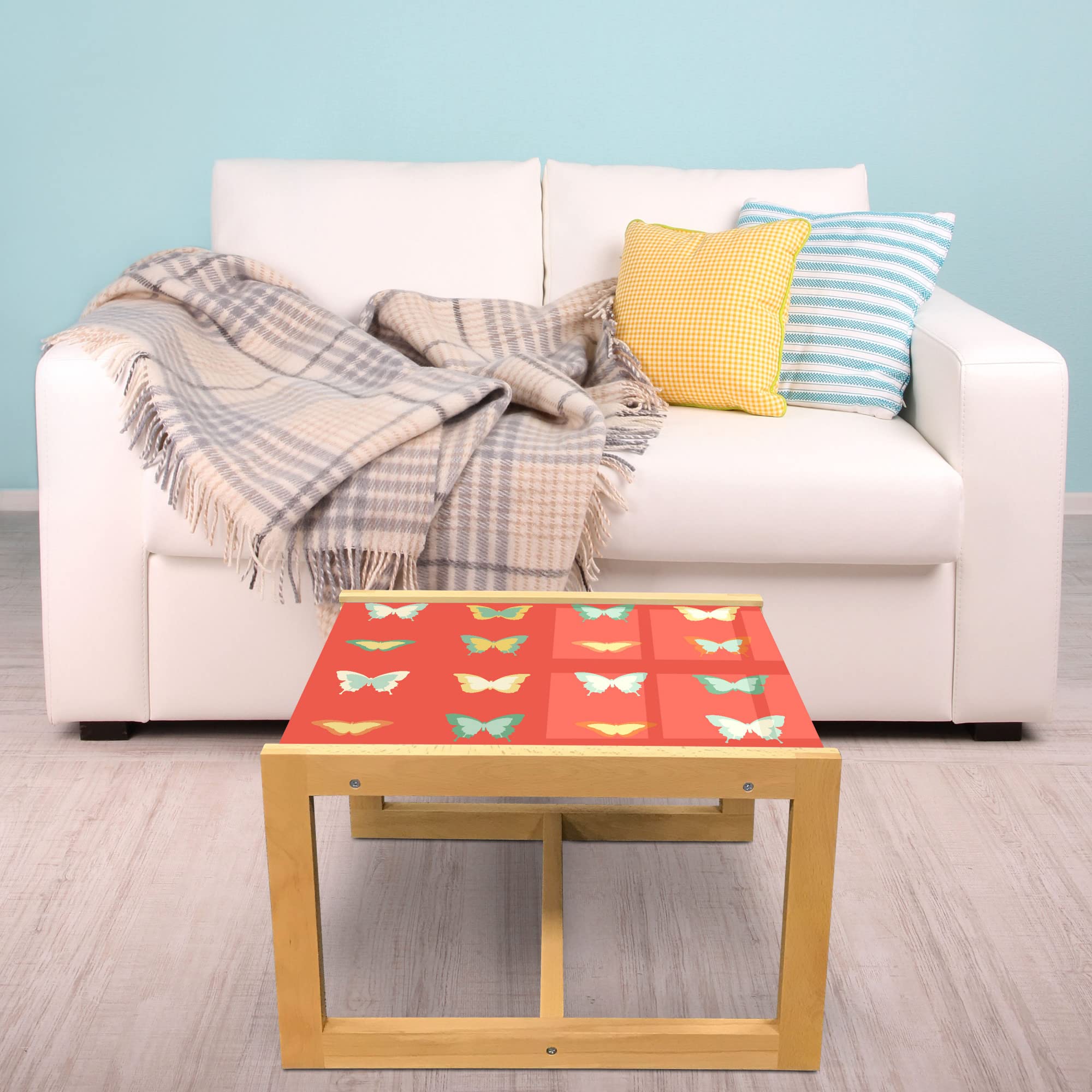 Ambesonne Retro Coffee Table with Dainty Butterflies on Tangerine Background - Acrylic Glass Center Table with Wooden Frame for Office, Dorm, Living Room - Medium Size in Burnt Sienna & Laurel Green - Perfect for Home Decor, Small Spaces & Gift Giving