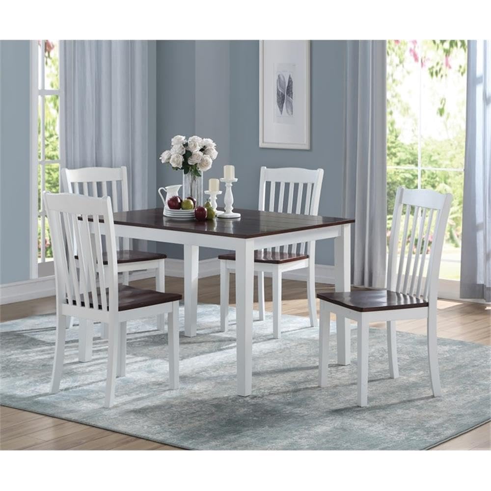 Acme Green Leigh Rectangle Wooden Dining Table - White & Walnut Finish - Modern Farmhouse Style Dining Room Table for Family Gatherings & Dinner Parties