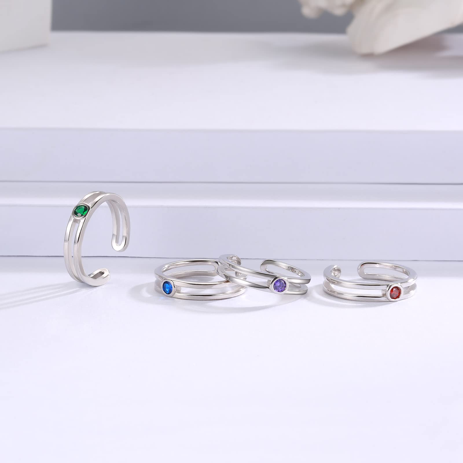 Adjustable Sterling Silver Toe Rings for Women with Birthstones - Minimalist Summer Jewelry for Beach Vacations, Pedicures & Boho Fashion