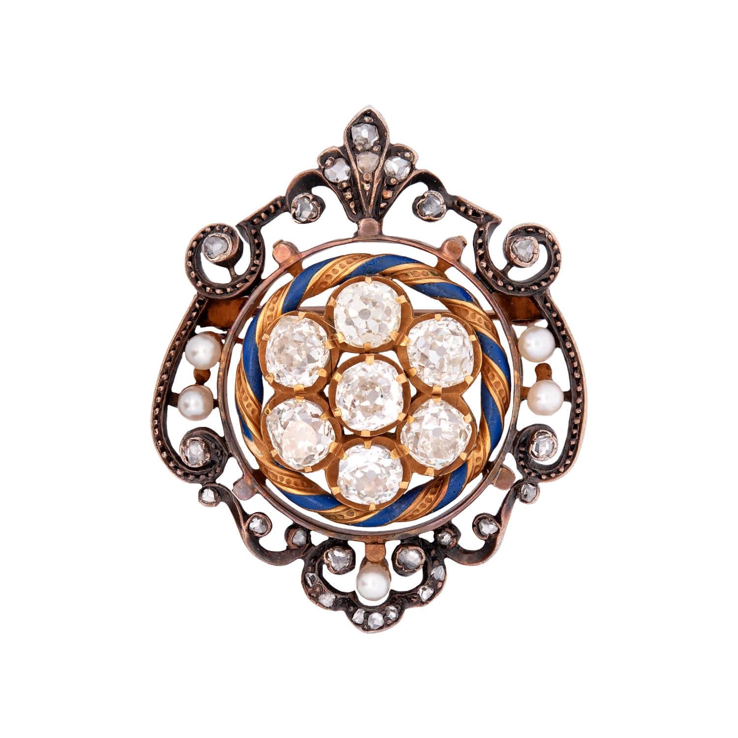 Victorian Style 14k Sterling Silver Diamond & Natural Pearl Enamel Brooch Pin & Pendant Jewelry for Women - Perfect for Weddings, Parties & Vintage Fashion Accessories