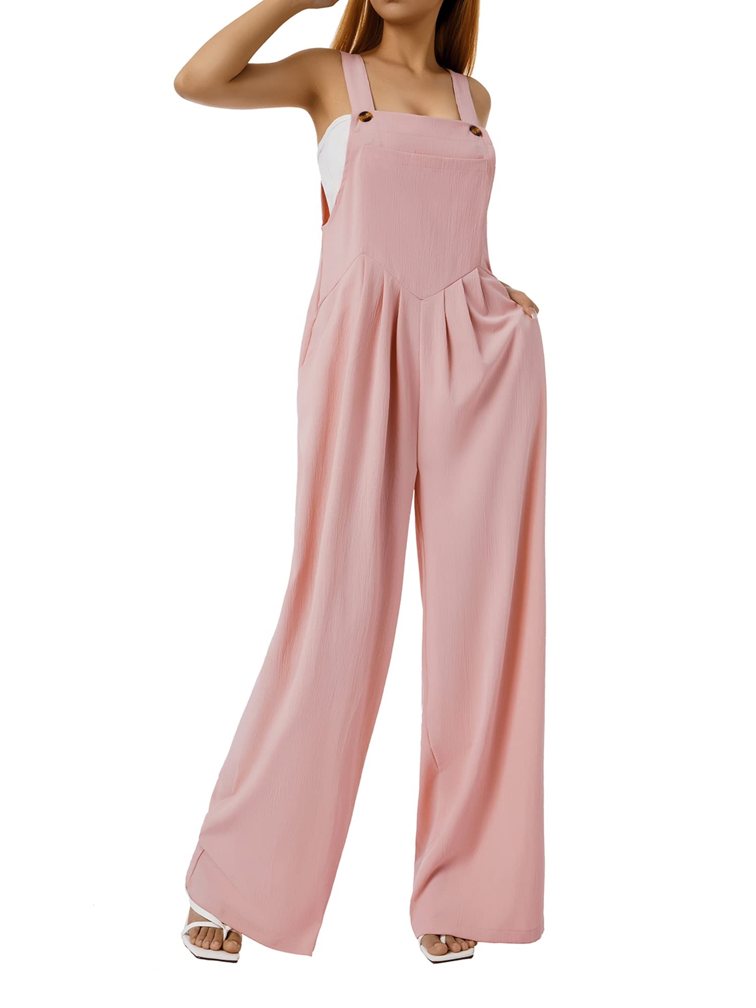 Kaipiclos Women's Baggy Overalls - Plus Size Wide Leg Jumpsuit, Solid Color Loose Linen Suspender Overalls with Pockets | Casual Summer Outfit for Streetwear, Travel & Boho Fashion