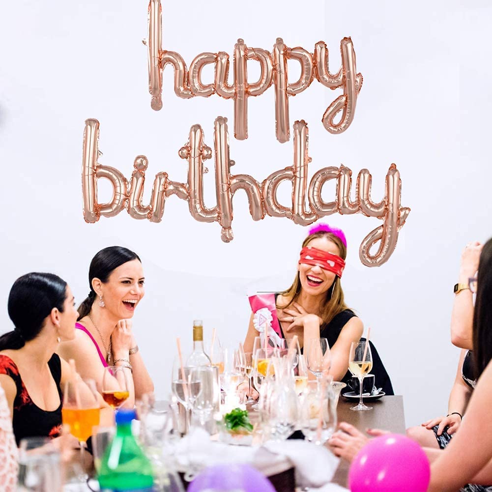 16 Inch Happy Birthday Mylar Foil Letter Balloons Banner - Reusable Eco-Friendly Party Decor for Kids, Boys, Girls & Adults (Rose Gold) | Perfect for Birthday Celebrations, Baby Showers & Anniversary Parties