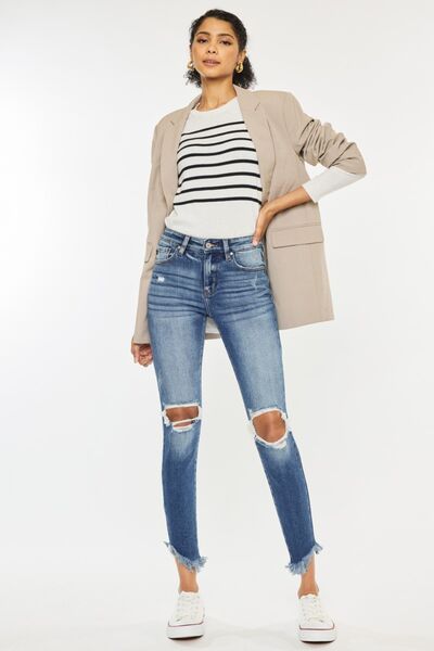 Kancan Women's High Waist Distressed Raw Hem Ankle Skinny Jeans - Trendy Ripped Denim Pants for Casual Wear, Night Out & Street Style Fashion