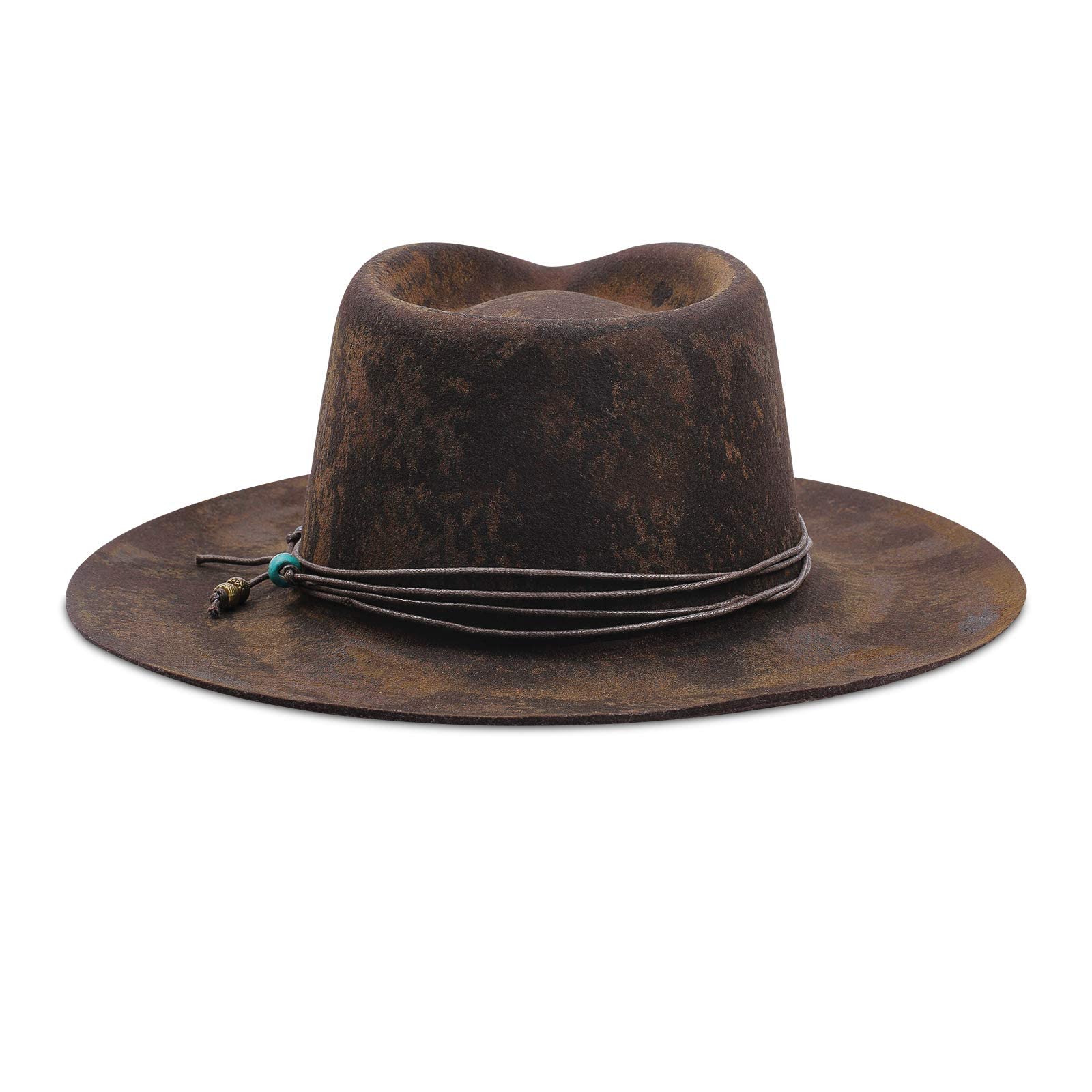RUEDIGER 100% Wool Felt Wide Brim Fedora Hat for Men & Women - Distressed/Burned Handmade Panama Rancher Hat with Lightning Logo | Perfect for Outdoor Adventures, Music Festivals & Western Style