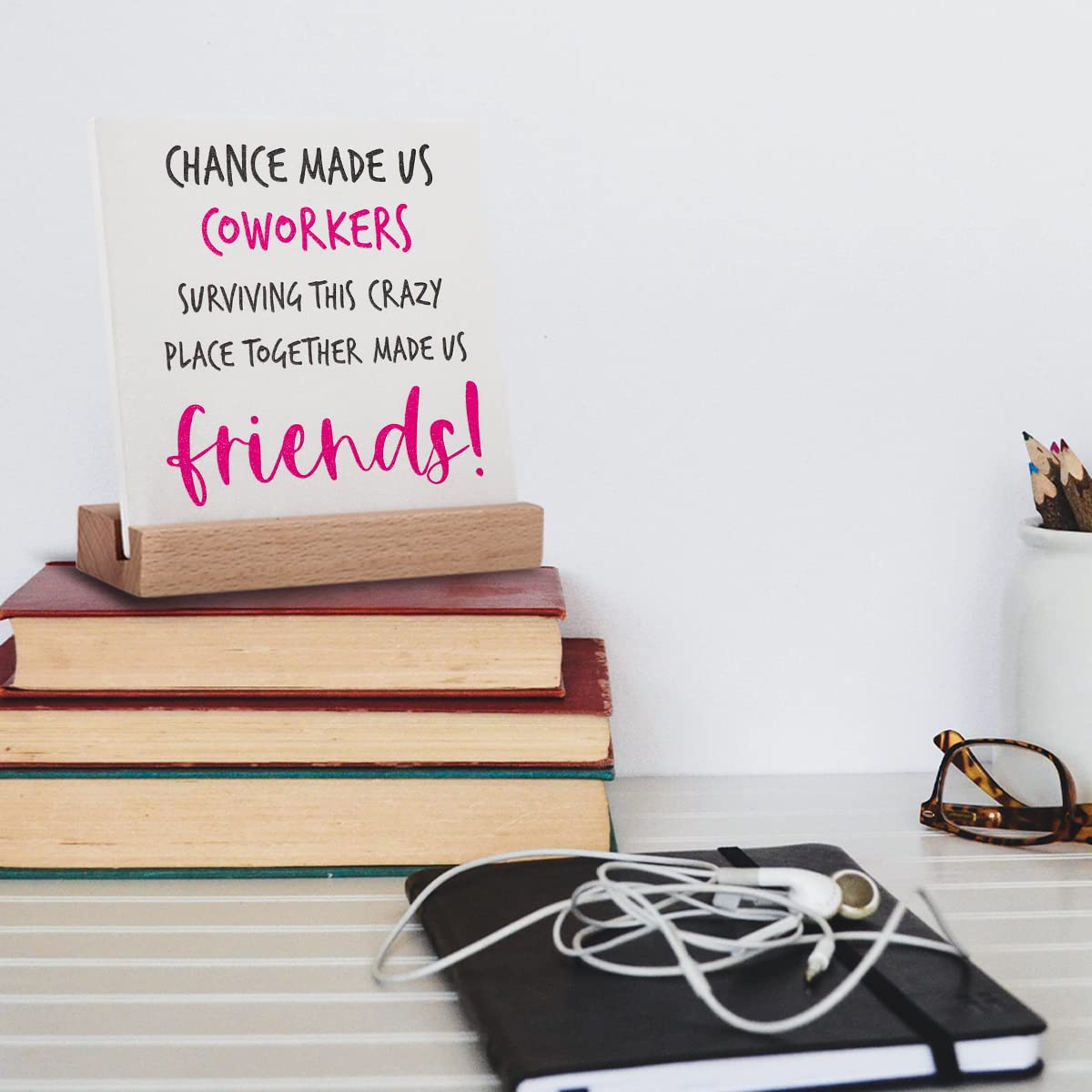 Lodeskee Coworker Leaving Gift for Women - Thoughtful Birthday & Farewell Present for Female Colleagues - Black & Red Desk Decor Sign - Perfect for Office Goodbye Parties & Work Anniversaries