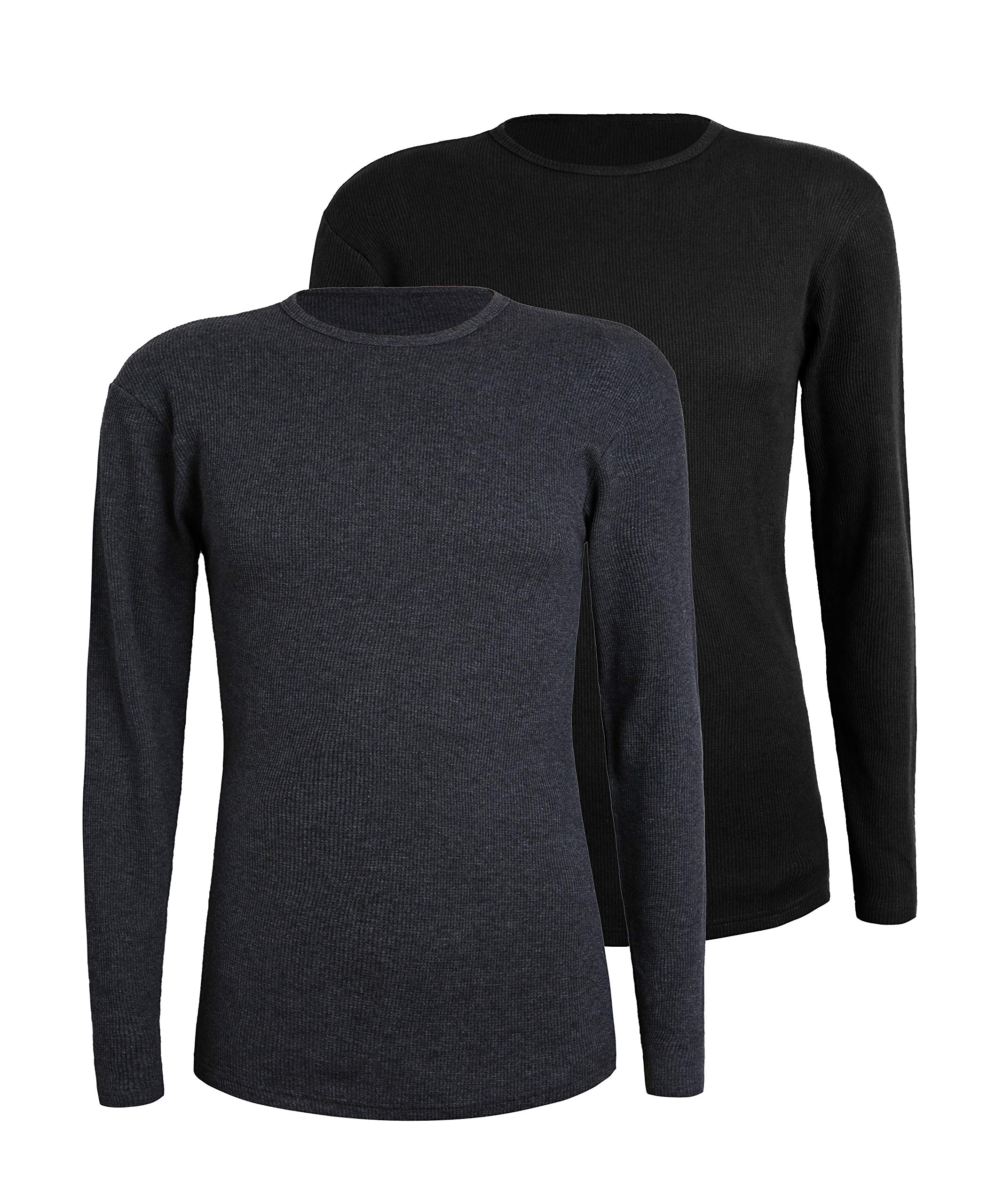 Comfneat Men's 2-Pack Thermal Long Sleeve Undershirt - Waffle Knit Soft Crew Neck Base Layer for Winter, Cold Weather & Outdoor Activities