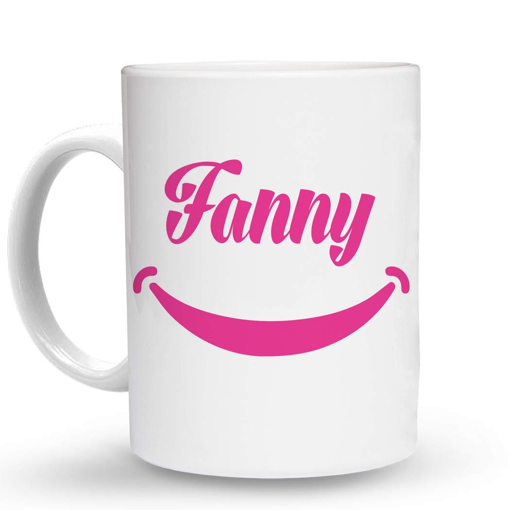 Makoroni Fanny Female Name - 11 Oz Unique Ceramic Coffee Mug for Women, Handmade Travel Tea Cup with Lid - Perfect Gift for Mom, Birthday, Office & Home Use