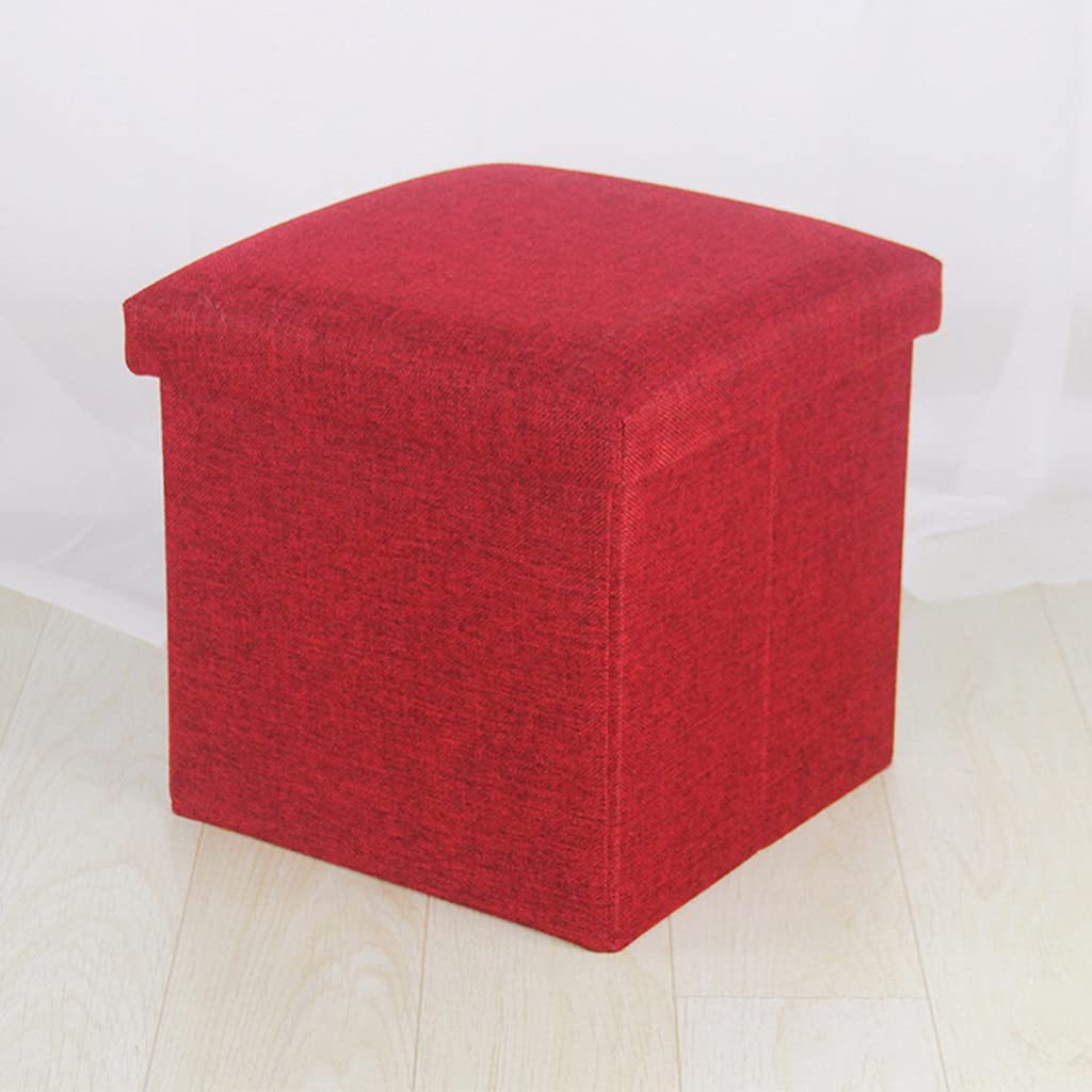 GANFANREN Multifunctional Storage Ottoman Stool - Dark Red 30x30x30cm Storage Bench for Shoes, Toys, Clothes & Magazines - Space Saving Footrest & Home Decor for Living Room, Bedroom & Nursery