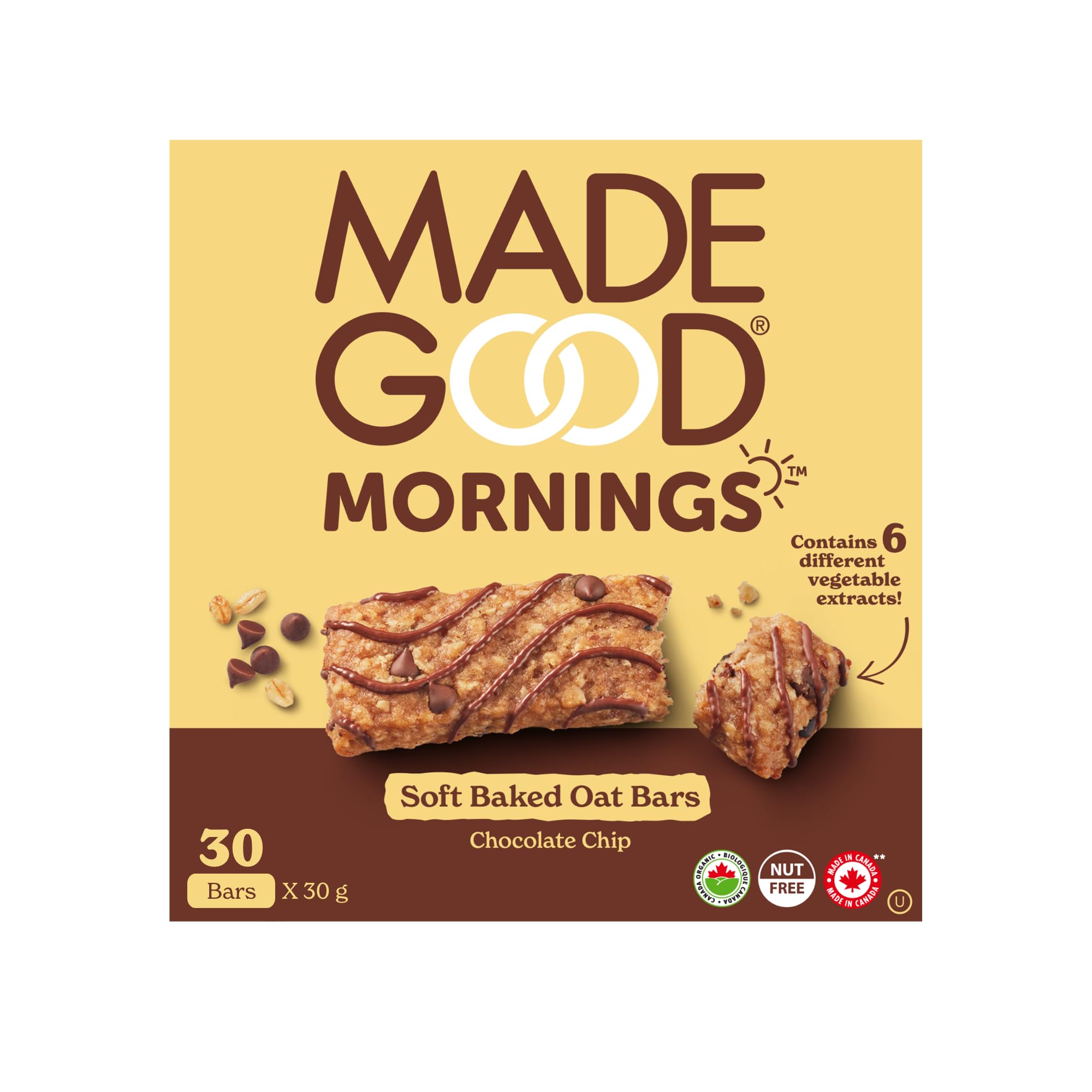MadeGood Soft Baked Breakfast Bars, Chocolate Chip, 30g (30 Count) - Gluten Free, Vegan, Organic Snacks for Kids & Adults - Perfect for On-the-Go Breakfast, School Lunches & Healthy Snacking