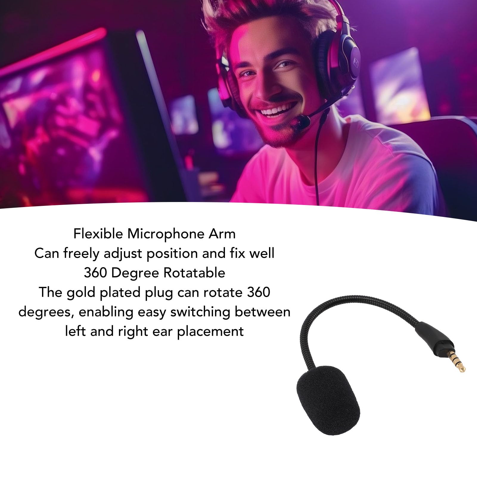 CICIGLOW 360° Rotatable Gaming Headset Microphone - 4 Pin Noise Cancelling Mic for Cloud III - Easy Installation for PC, PS4, PS5, Xbox - Perfect for Streaming, Esports & Online Gaming