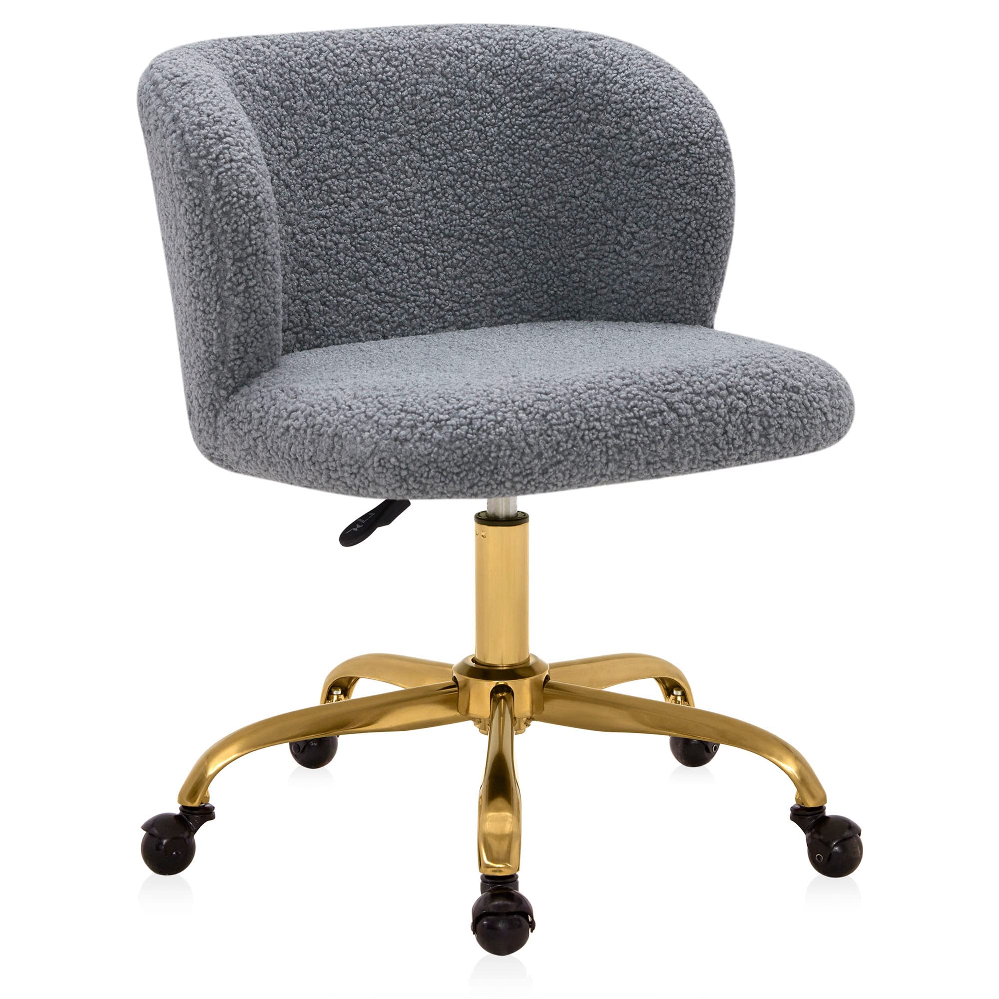 BELLEZE Modern Upholstered Boucle Swivel Office Chair with Adjustable Height, Rolling Wheels - Stylish Comfy Desk Chair for Home Office, Vanity or Study Room (Gold & Gray) - Perfect for Work, Gaming & Makeup Station