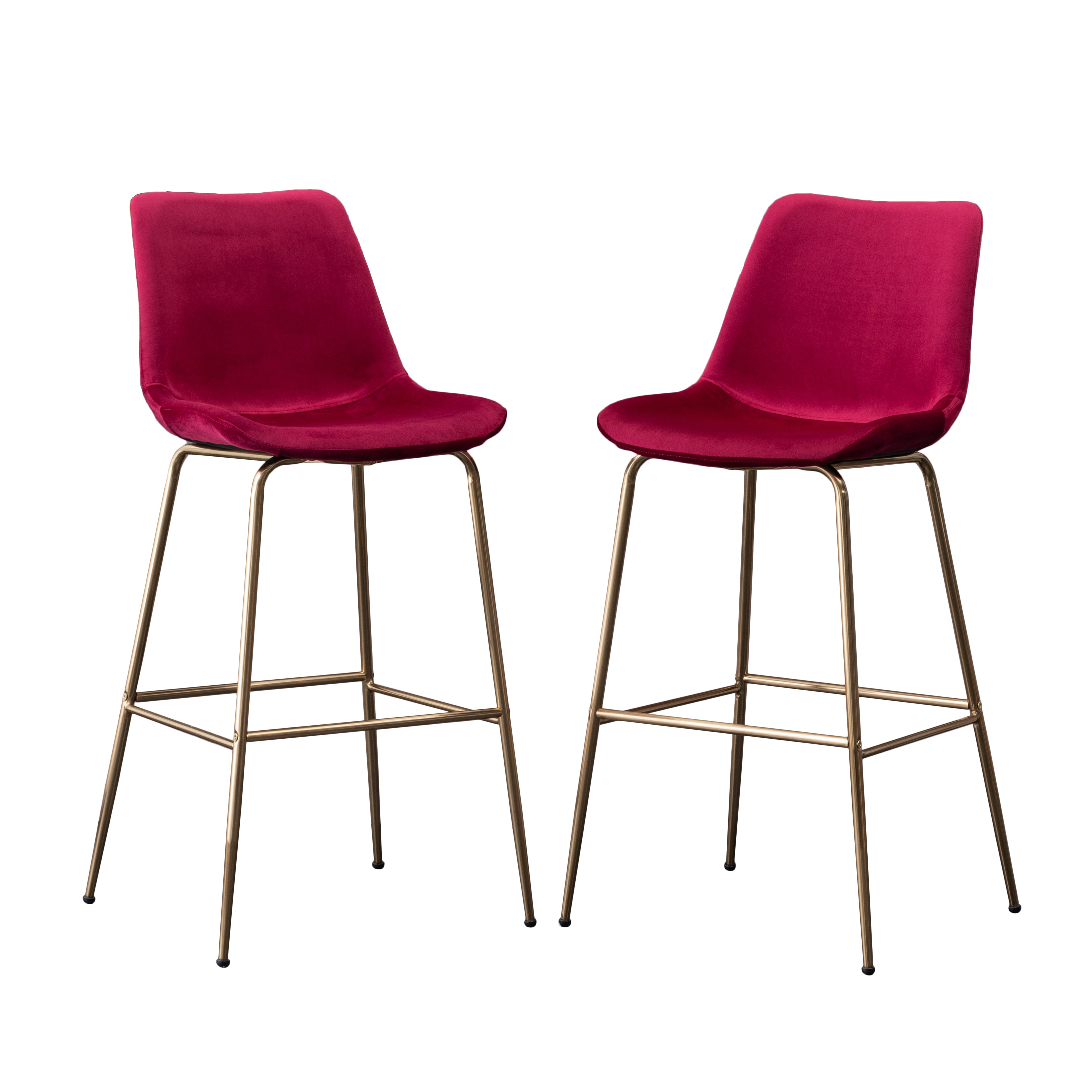 Roundhill Furniture Aufurr Modern Velvet Counter Height Bar Stools - Set of 2, 26.5 Inch Height, Rich Red Velvet Upholstery - Perfect for Kitchen Islands, Breakfast Bars & Home Decor