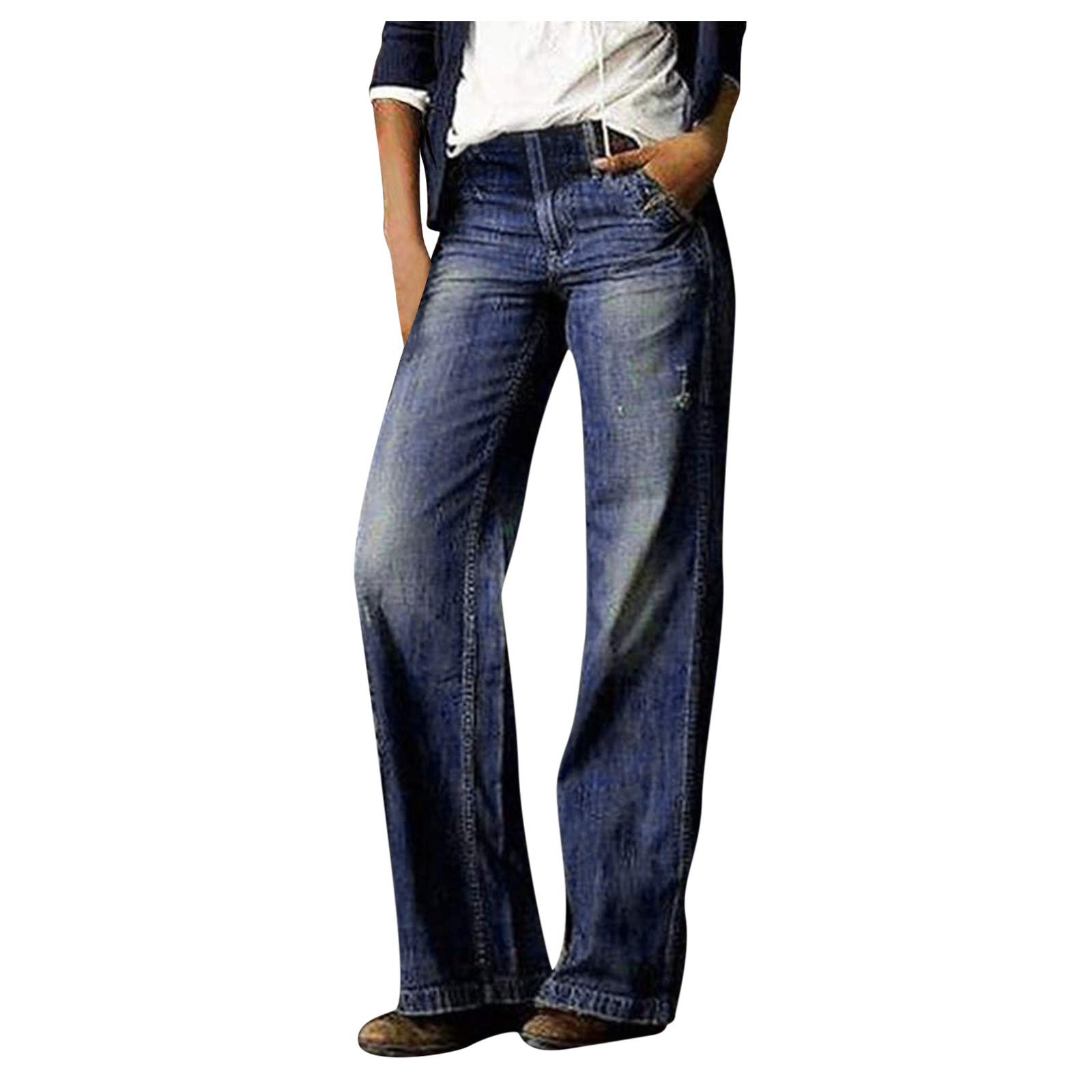 XUETON Women's High Waisted Wide Leg Bootcut Flare Jeans - Stretchy Butt-Lifting Denim Pants for Plus Size (Blue, Large) | Perfect for Casual Wear, Office Outfits & Night Out Looks