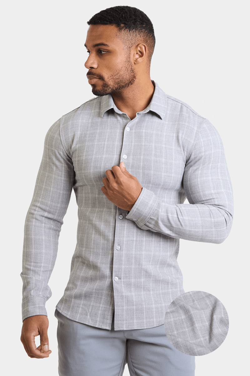 Pale Grey Check Overshirt for Men - Stylish Casual Shirt Jacket for Fall & Winter Layering | Perfect for Office, Outdoors & Travel
