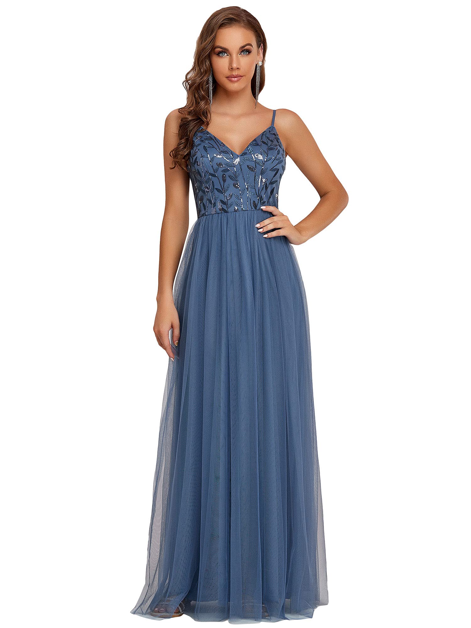 Ever-Pretty Women's Sleeveless V-Neck Sequin Embroidered Tulle Gown - Elegant Wedding, Prom, Evening Party Dress 50090 | Perfect for Bridal Showers, Formal Events & Special Occasions