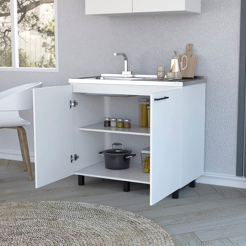 Tuhome Napoles 2 Utility Sink with Cabinet - Stainless Steel Countertop for Laundry Room, Garage & Workshop - Heavy Duty Commercial Grade Sink with Storage