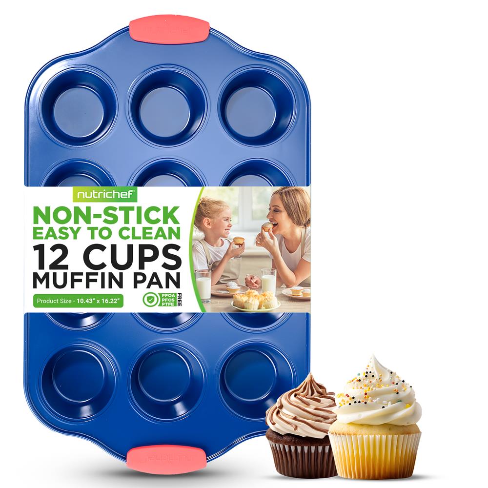 12-Cup Non-Stick Muffin Pan for Baking - Perfect for Cupcakes, Muffins & Mini Pies - Heavy Duty Carbon Steel Baking Tray for Home, Kitchen & Party Use