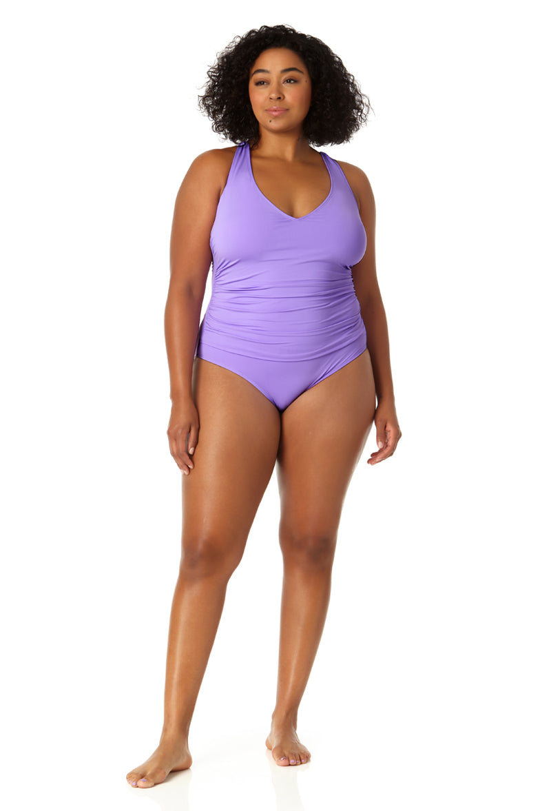 Anne Cole Plus Women's V-Neck Cross Back One Piece Swimsuit - Stylish Swimwear for Beach, Pool & Summer Vacations