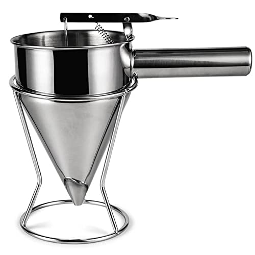 Premium Stainless Steel Piston Funnel with Stand - Multi-Purpose Sauce Cream Dispenser for Octopus Balls, Chocolate, Pastry & Dough | Perfect for Home Baking, Professional Kitchens & DIY Dessert Making