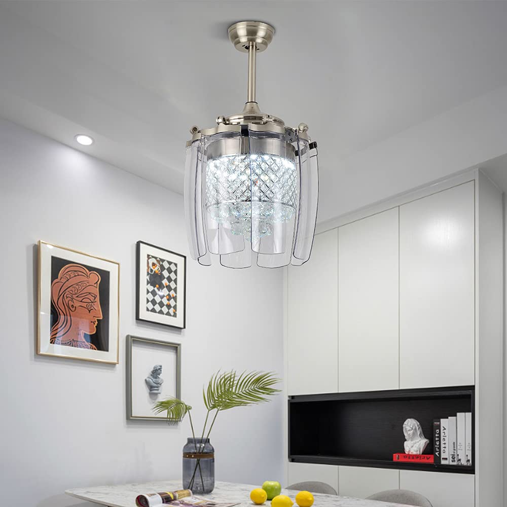 42 Inch Modern Crystal Ceiling Fan with Light Kit - Remote Control, 8 Foldable Acrylic Blades, 3 Speed Settings & Color Options for Living Room, Bedroom - Perfect for Home Cooling and Stylish Lighting Decor