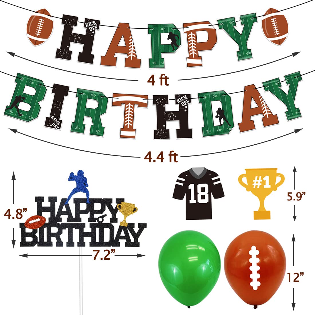 Football Birthday Party Decorations Kit - Happy Birthday Banners, Cake Topper & Balloons for Touchdown Sports Theme Party | Perfect for Kids, Teens & NFL Fans Celebrations