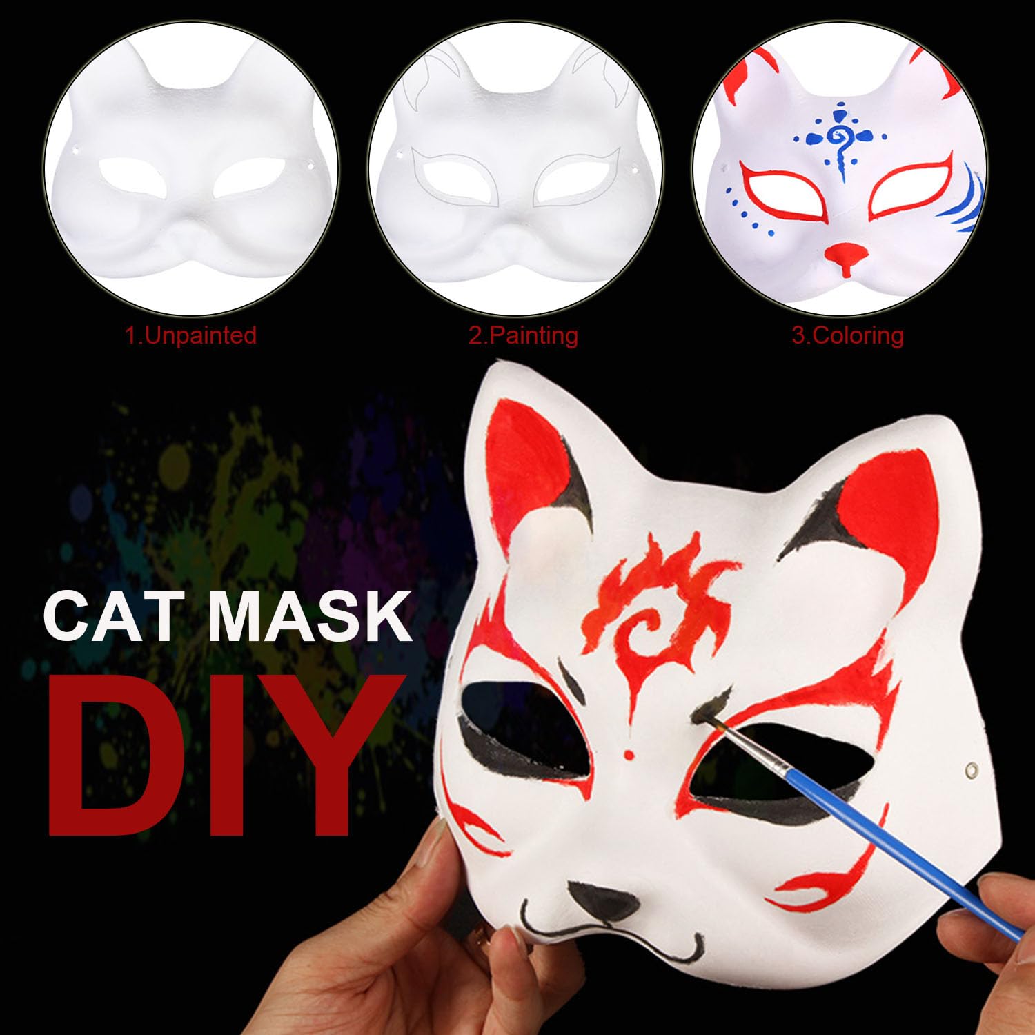 DIY Unpainted Cat Masquerade Mask - Blank Paper Mache Craft Mask for Painting - Perfect for Halloween Costumes, Cosplay, and Themed Parties