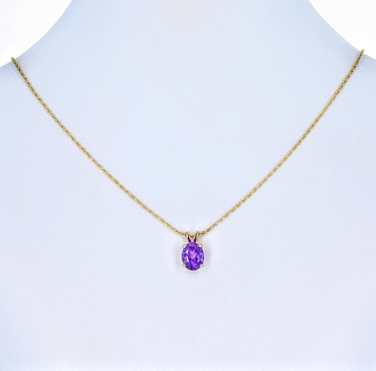 Natural Amethyst Pendant Necklace - Solid 14K White/Yellow/Rose Gold Chain, 7x5mm & 14x10mm Oval Cut Dangle Pendant, Handcrafted Jewelry | Perfect for Gifts, Weddings & Everyday Elegance