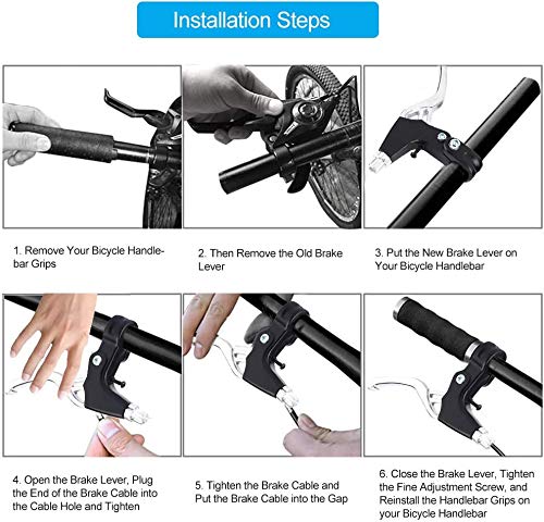Yiio 1 Pair Universal Aluminum Alloy Bike Brake Levers - Fits Mountain Bikes, Kids Bikes, Folding Bikes, MTB & BMX (2.2cm Diameter) | Durable Handlebar Brake Levers for Cycling Safety & Comfort