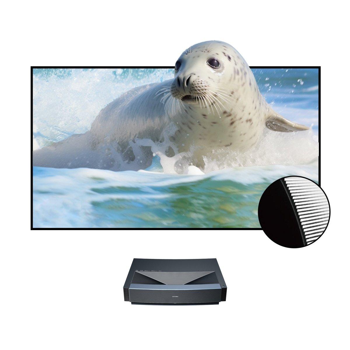 Ultimea T60 Projector & Vividstorm CineVision Pro UST ALR Fixed Frame Projector Screen Bundle - Home Theater, Outdoor Movie Nights, Gaming Setup, and Office Presentations
