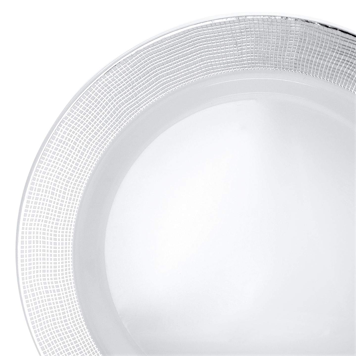 60 Heavyweight Disposable Plastic Plates 10.5'' - Premium Wedding & Party Dinner Plates in Elegant Linen White & Silver | Perfect for Bridal Showers, Anniversary Celebrations & Formal Events