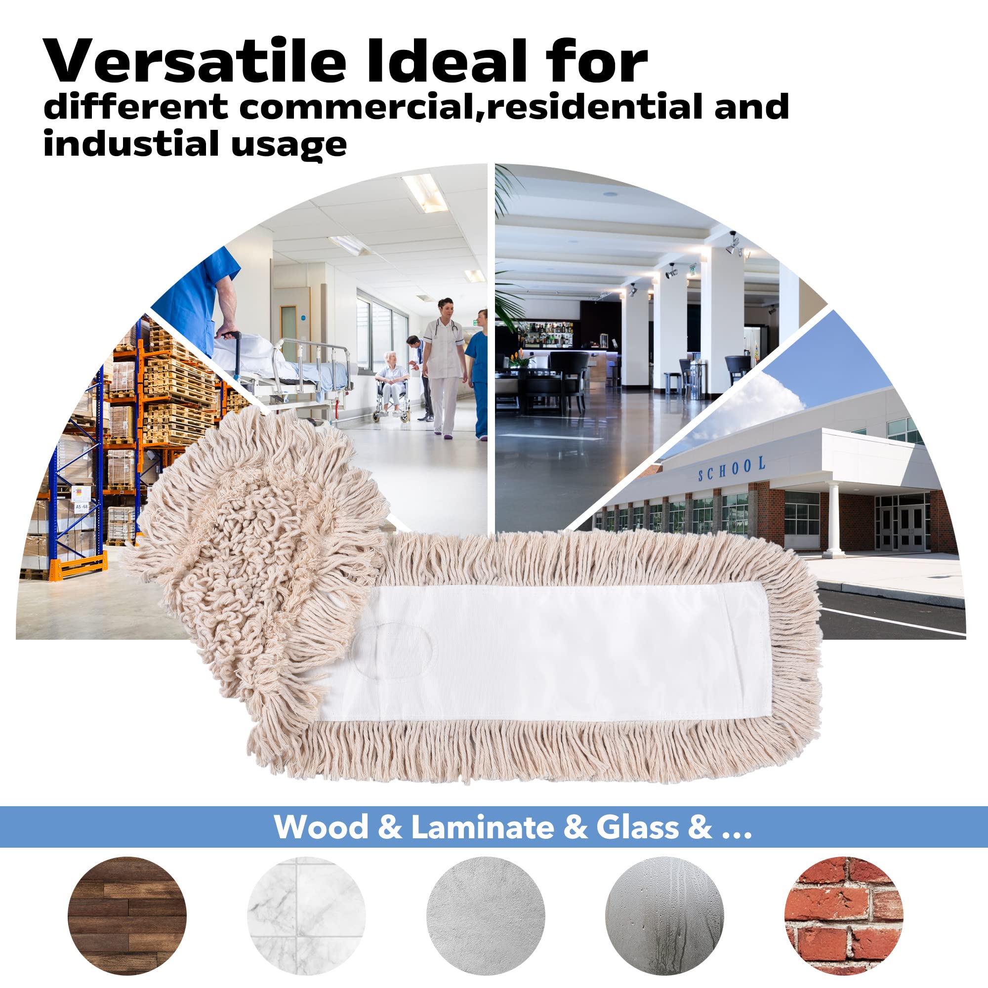 Matthew Cleaning 36'' Cotton Dust Mop Refill - Washable Thick Tufted Replacement Heads (12 Pack) for Hardwood, Laminate & Concrete Floors | Fits All 36'' Dust Mop Frames | Ideal for Home, Office & Commercial Cleaning