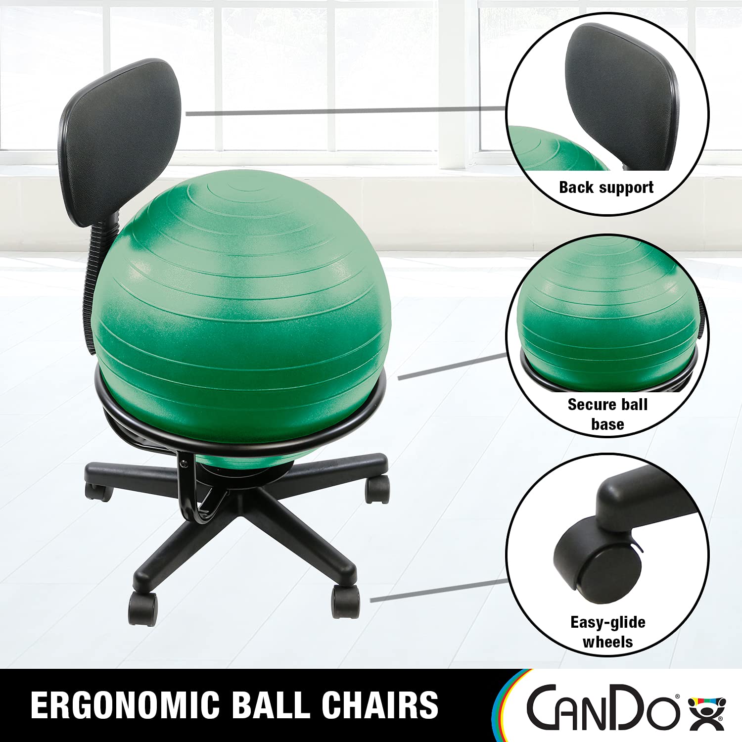 Inflatable Ergonomic Exercise Ball Chair with Air Pump - CanDo Metal Ball Chair for Home Office & Classroom - Active Seating for Yoga, Workouts, and Posture Support