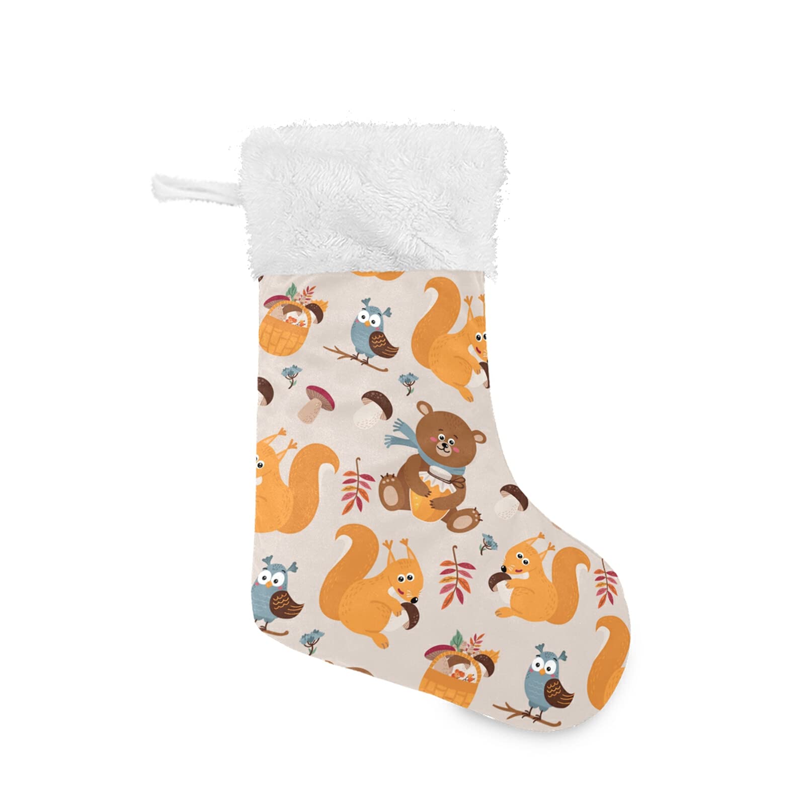 Festive Velvet Plush Thanksgiving & Christmas Stockings - Holiday Decor for Family Parties, Bears Squirrels Owls Design, Perfect for Xmas Halloween Fall Decorations & New Year Celebrations