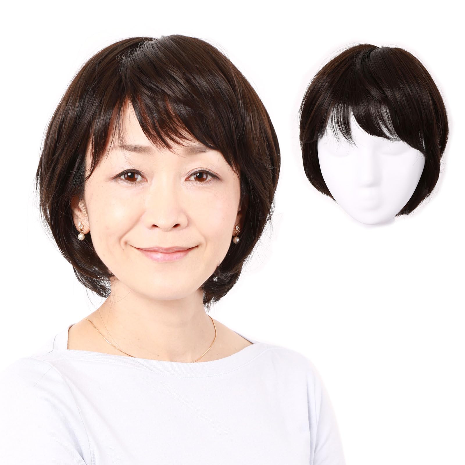 IC2042K IC2042KH Heat Resistant Synthetic Short Layered Curly Human Hair Wigs for Women - Medical Hair Loss Solution (Human Hair Mixed, Medical Base, 2 Natural Black) | Perfect for Daily Wear, Cosplay & Chemotherapy Patients