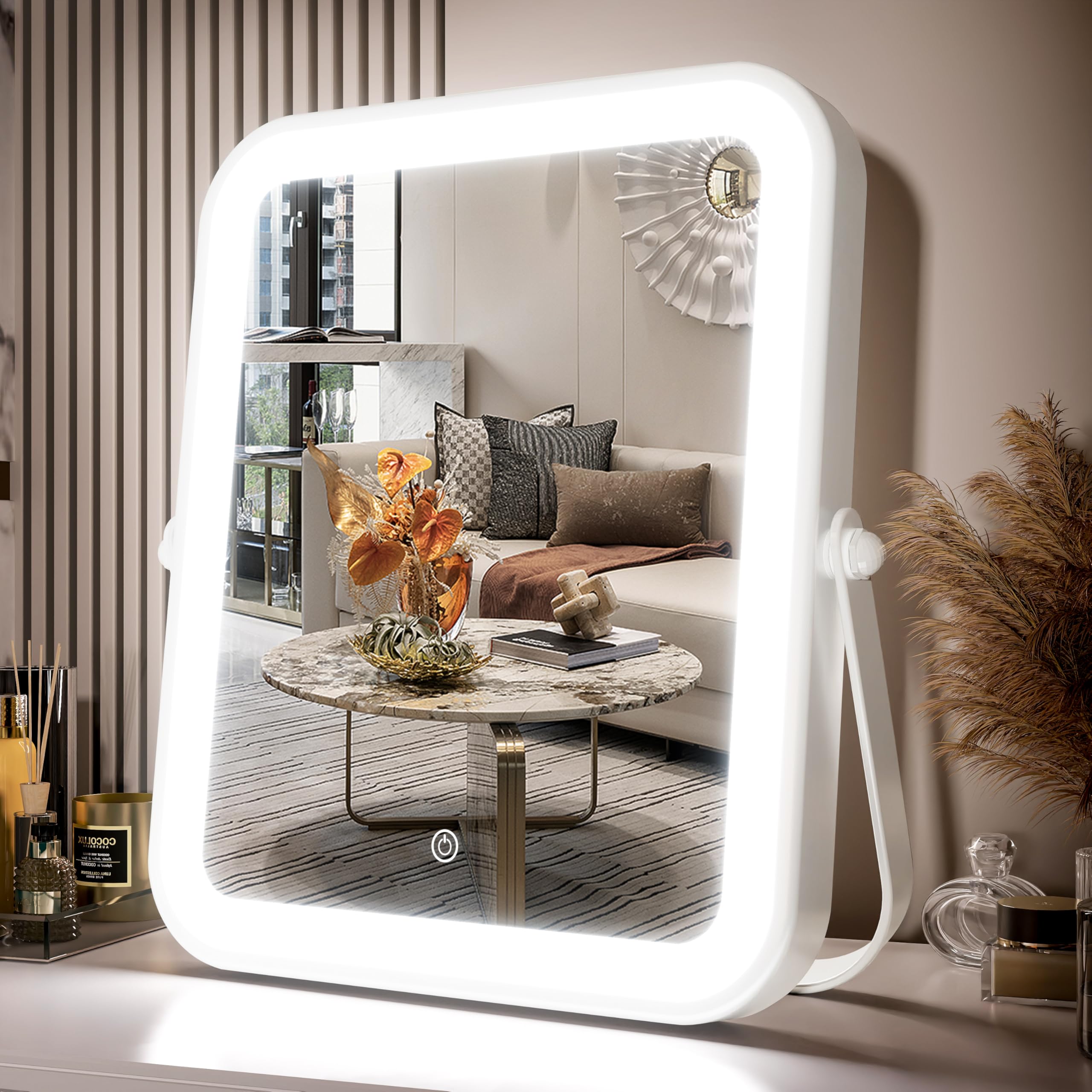 PRIMETEK 10x8 LED Vanity Mirror with 3-Color Lights & 5X Magnification - Portable for Travel, Bedroom & Gifts