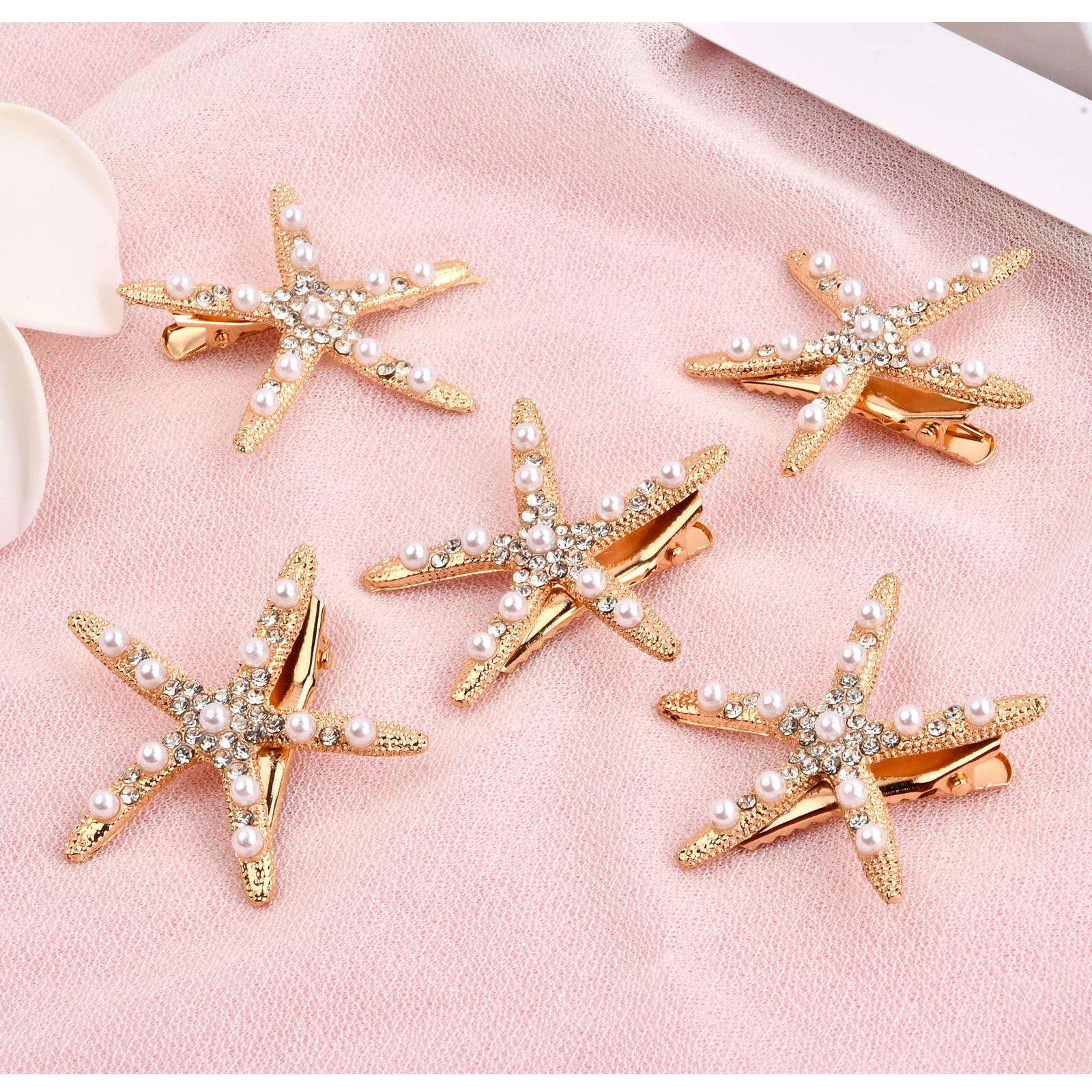 5-Piece Starfish Metal Hair Clips with Diamond Accents - Elegant Hair Pins for Women & Girls - Perfect for Weddings, Parties & Everyday Styling
