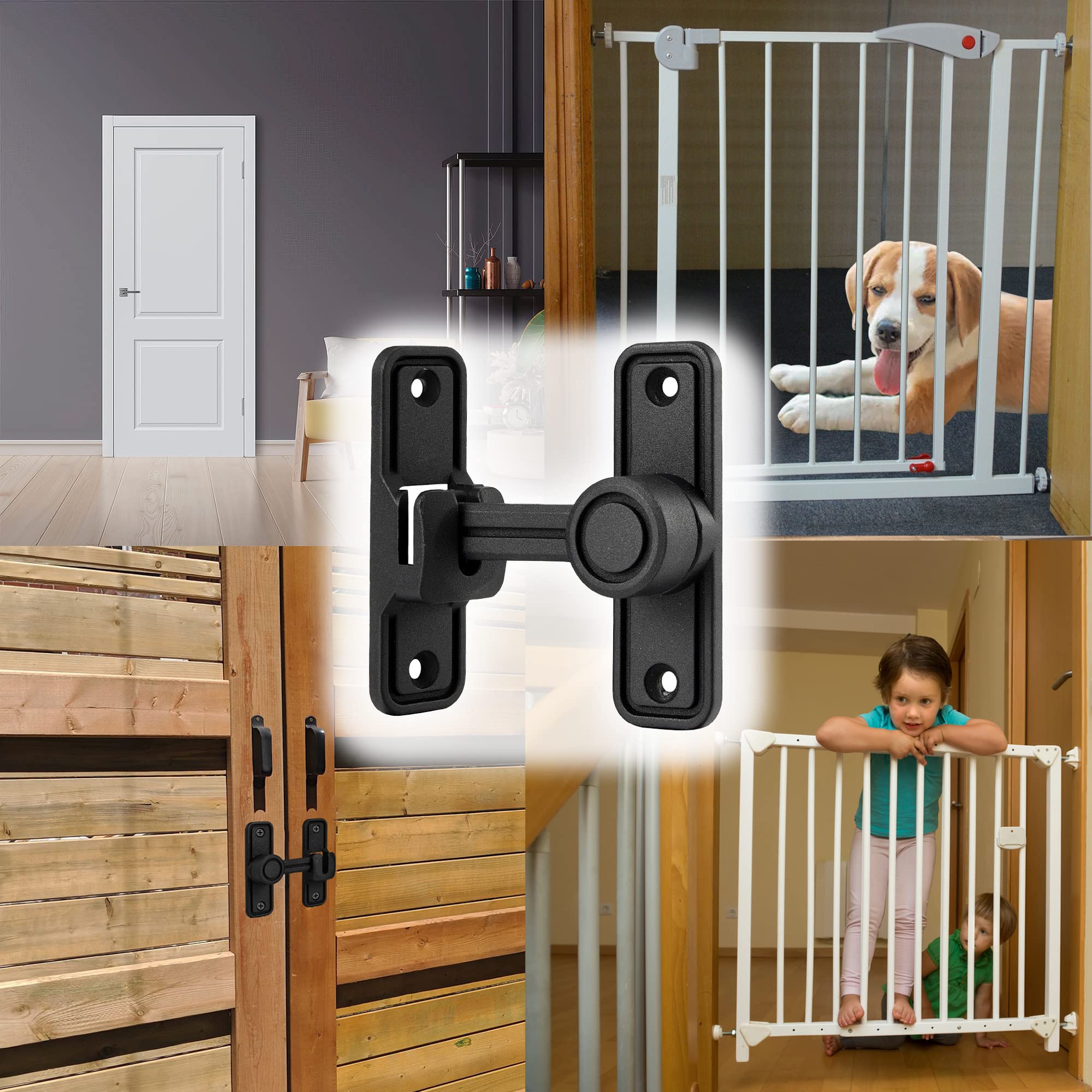 90/180 Degree Sliding Barn Door Lock Latch Hardware - Dual Security Slide Lock for Bathroom, Garage, Bedroom, Cabinet & Barn Gates - Heavy Duty Black Metal Door Lock for Enhanced Home Security (Perfect for Rustic & Farmhouse Style Homes)