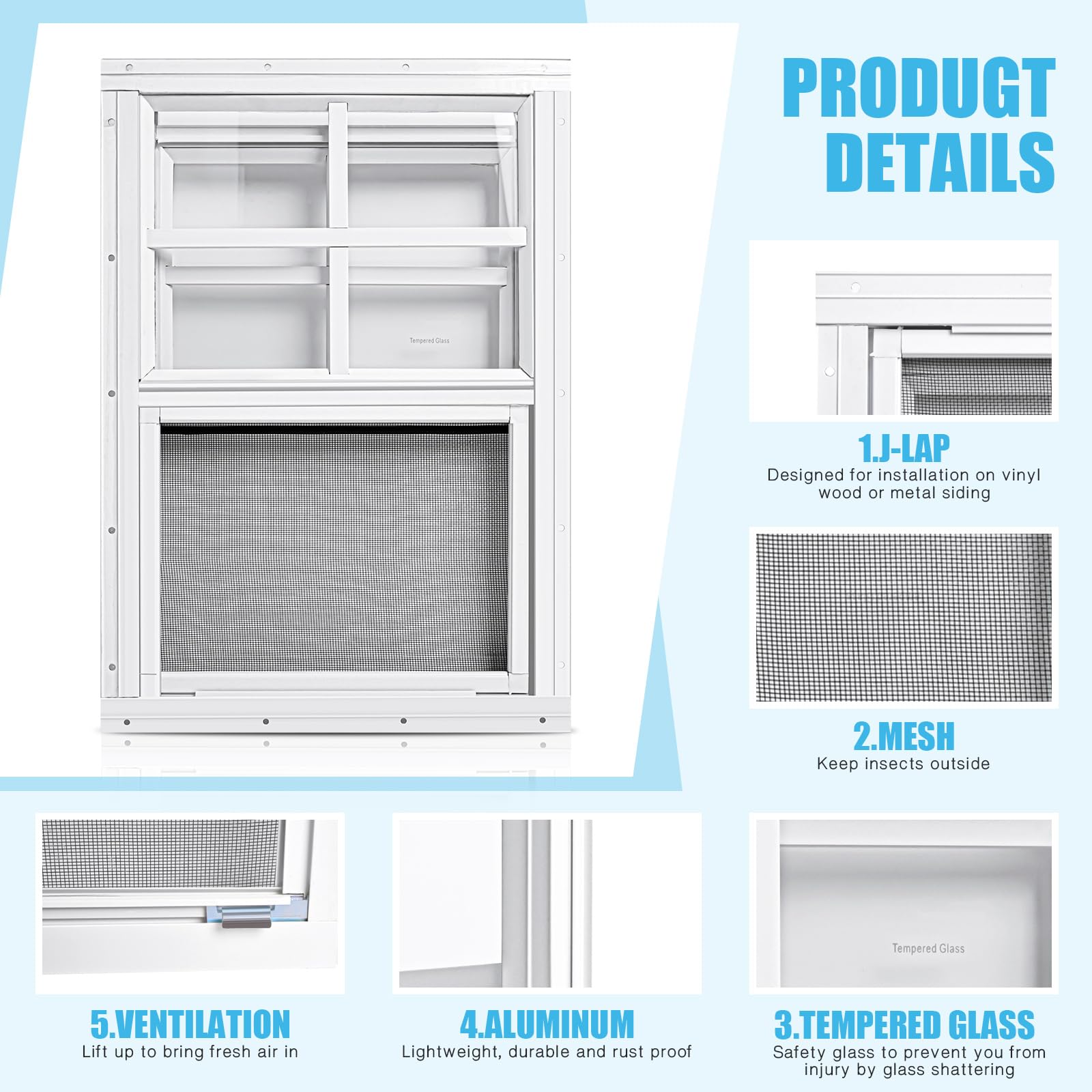 2 Pack White Flush Mount Shed Window 18