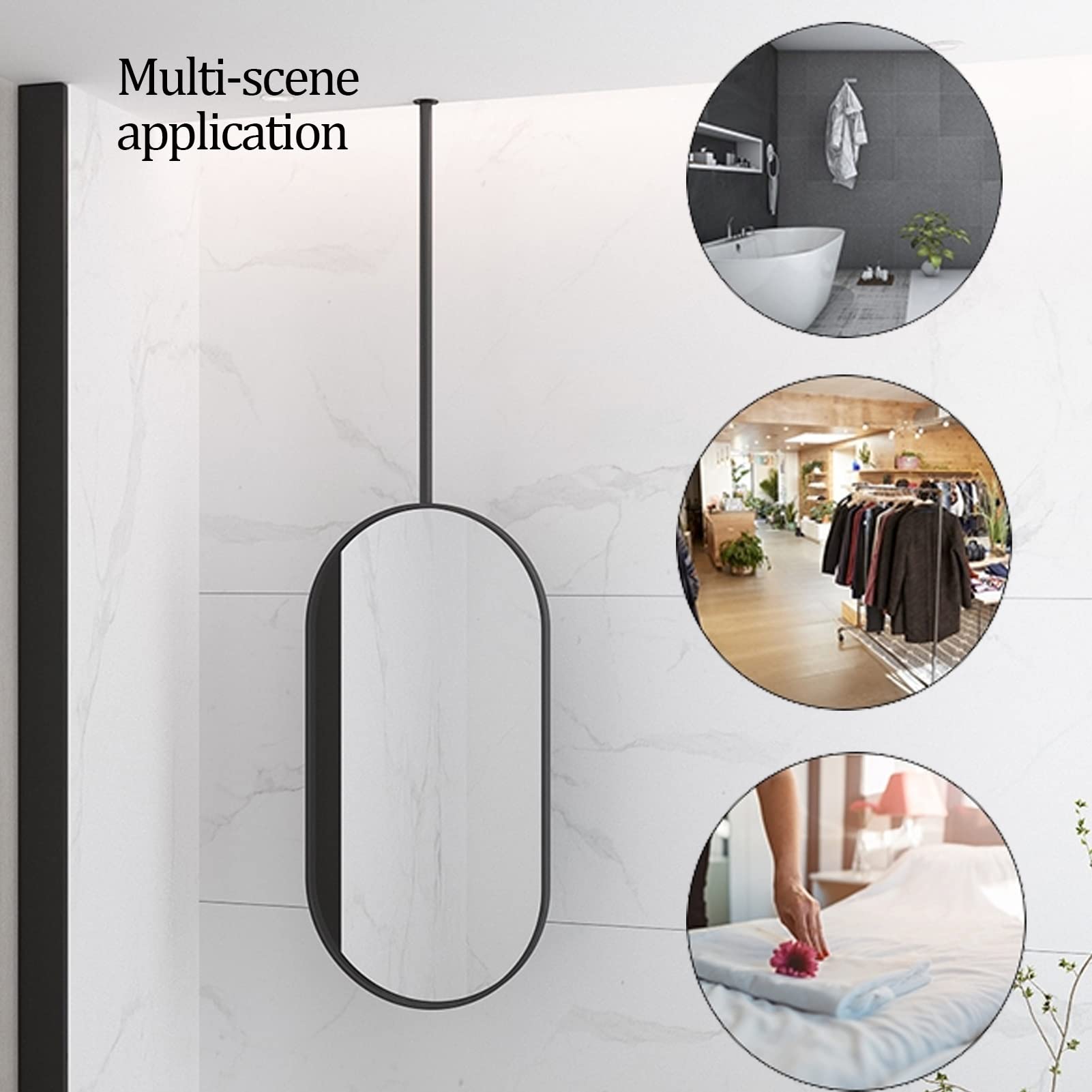 50cmx70cm Oval Ceiling Mirror with Metal Frame & Adjustable Boom - Perfect for Bathroom, Bedroom, Makeup Vanity & Shaving Station | Customizable Metal Arm for Versatile Use