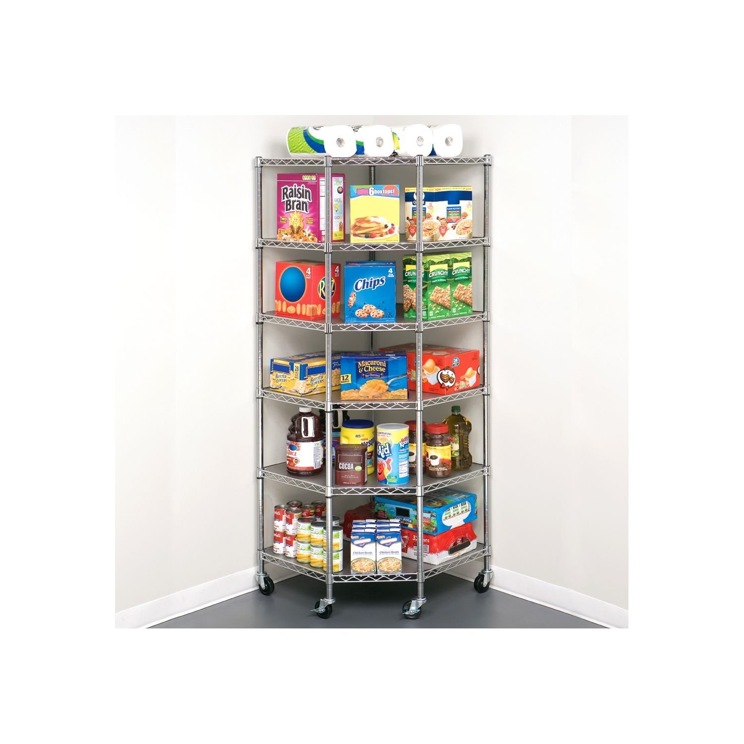 Heavy Duty Steel 6-Tier Corner Shelf for Restaurant - NSF Approved Commercial Food Storage Rack | Perfect for Kitchen, Pantry & Backroom Organization