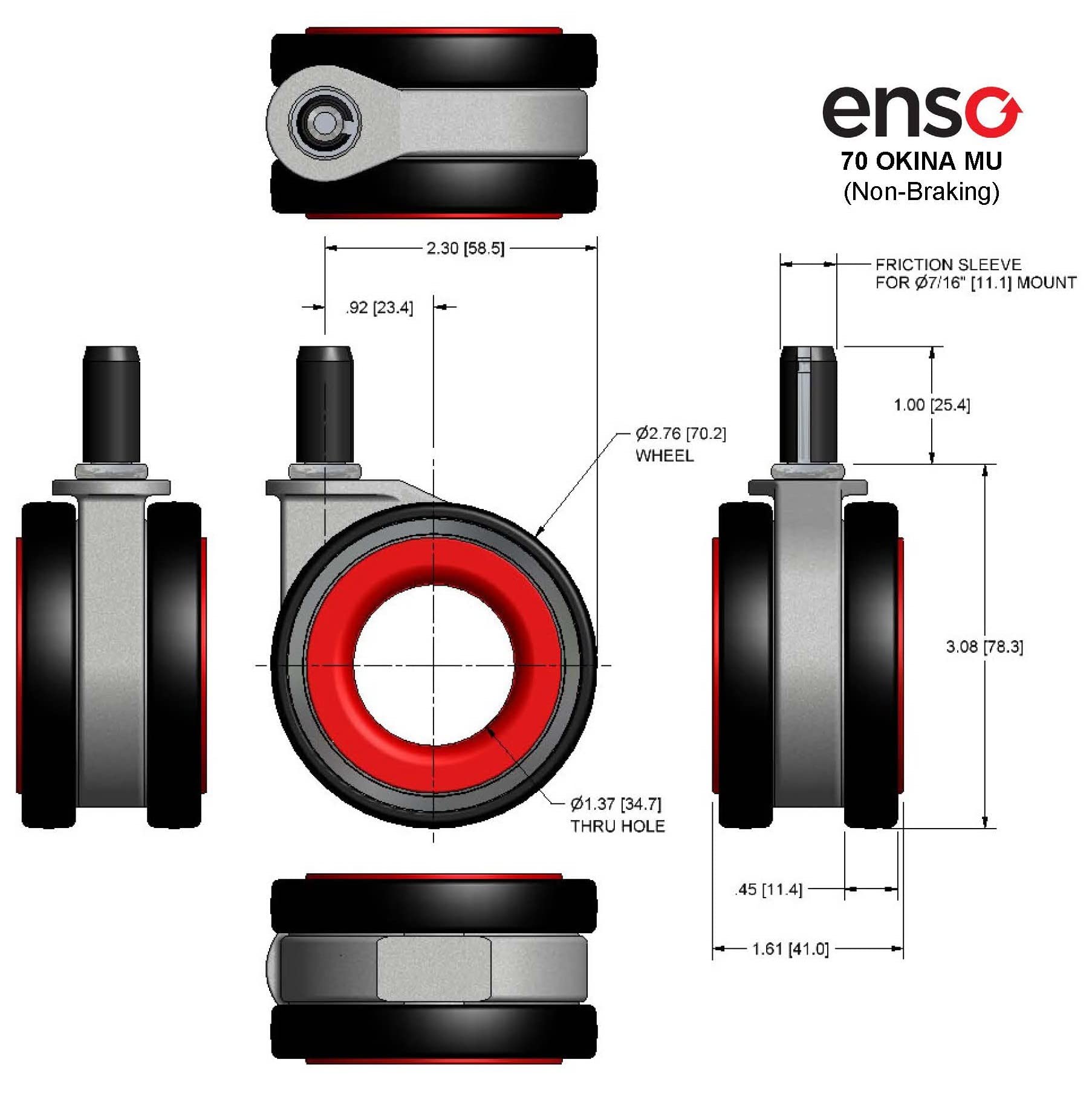 Enso Motion Office Chair Replacement Caster Wheels - 70mm Okina Mu Series - Set of 5 White Wheels for Smooth Rolling on Hardwood Floors & Carpets - Perfect for Home Office, Conference Rooms & Workspaces